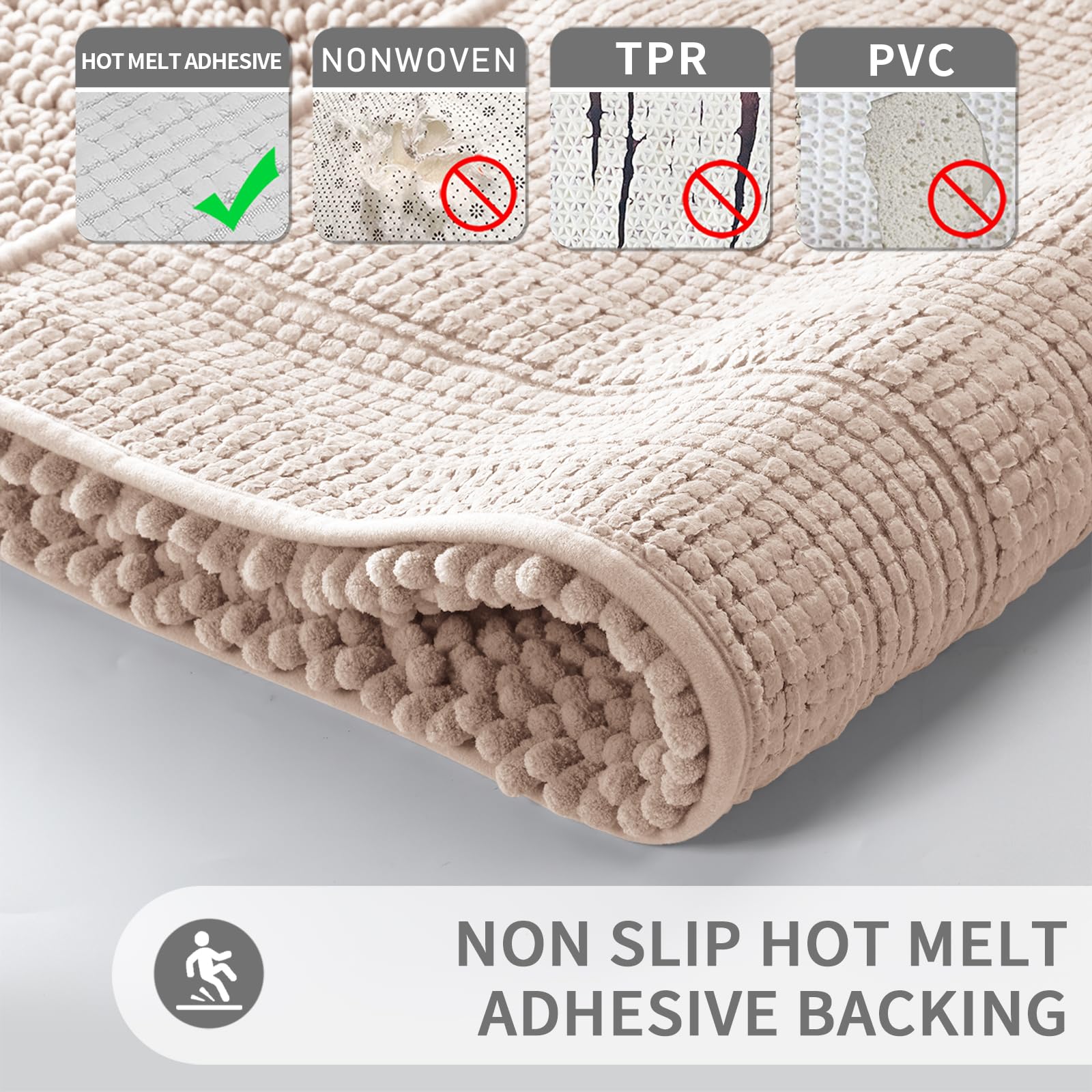 Non Slip and Super Absorbent Bath Mat,Machine Washable Quick Dry,Ultra Plush Chenille Shower Rugs for Bathroom Floor Sink Tub and Shower Outside