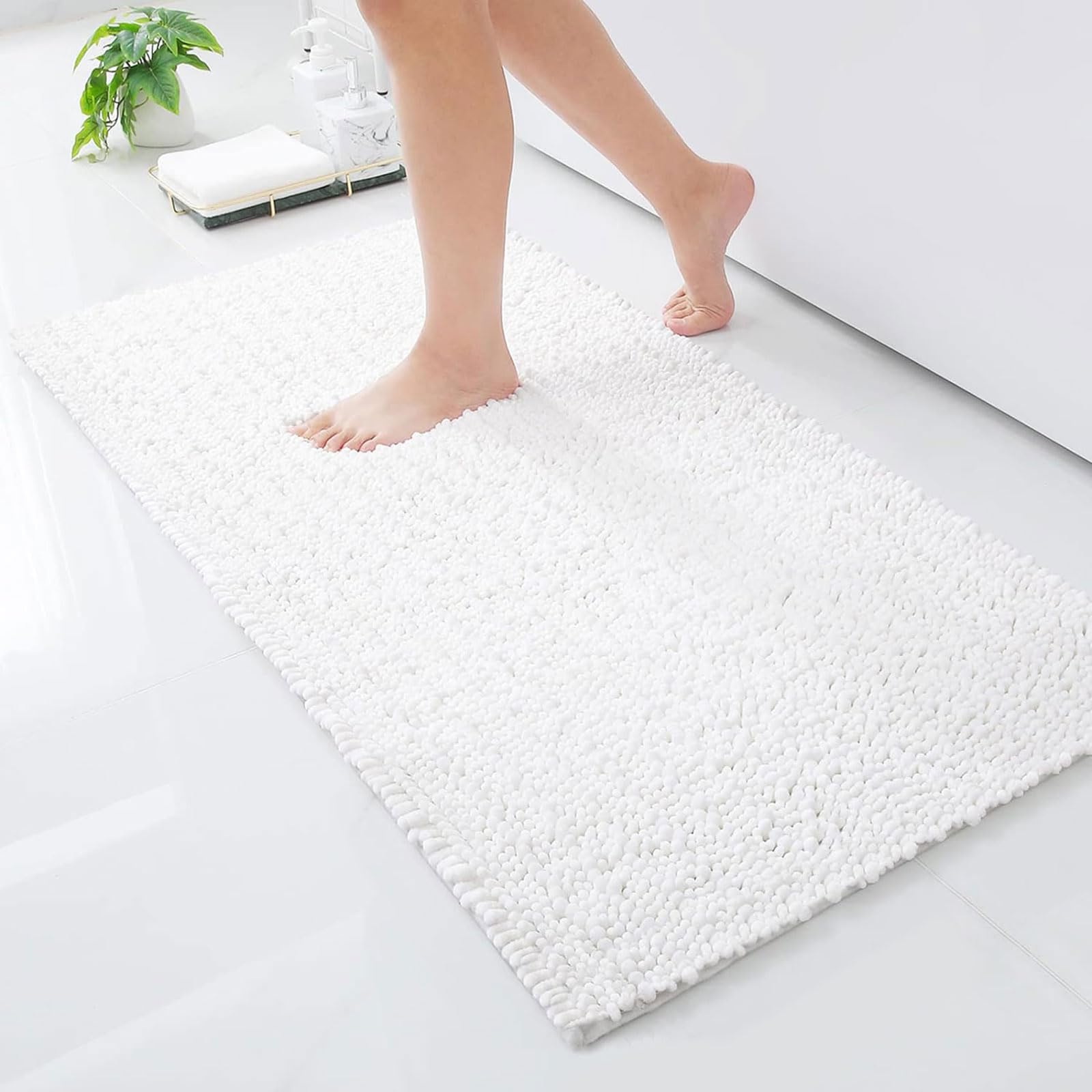 Luxury Chenille Bathroom Rug Mat, Extra Soft Thick Absorbent Shaggy Bath Rugs, Non-Slip Machine Wash Dry Plush Bath Mats for Bathroom, Shower, and Tub