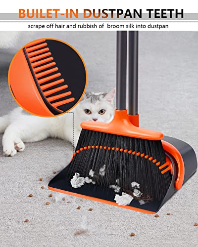 Broom and Dustpan, Broom and Dustpan Set for Home, Long Handle Broom with Dustpan, Broom and Dustpan Combo for Office Home Kitchen Lobby Floor Use Dustpan and Broom Set