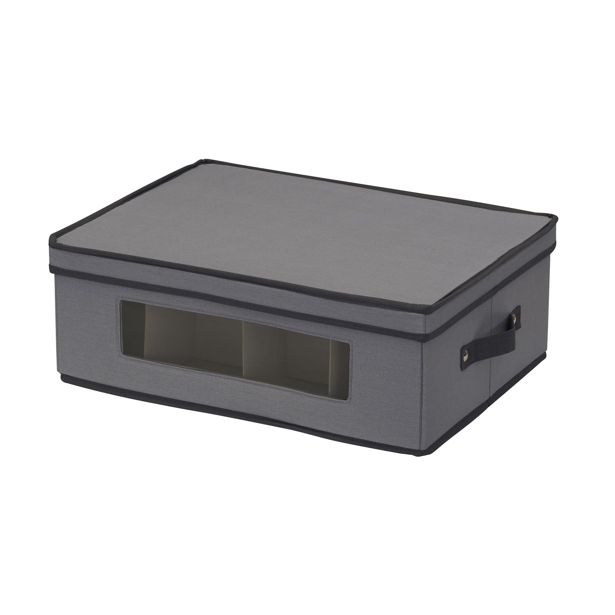 Stemware Storage Box with Lid and Handles | Champagne Glasses Canvas with Brown Trim
