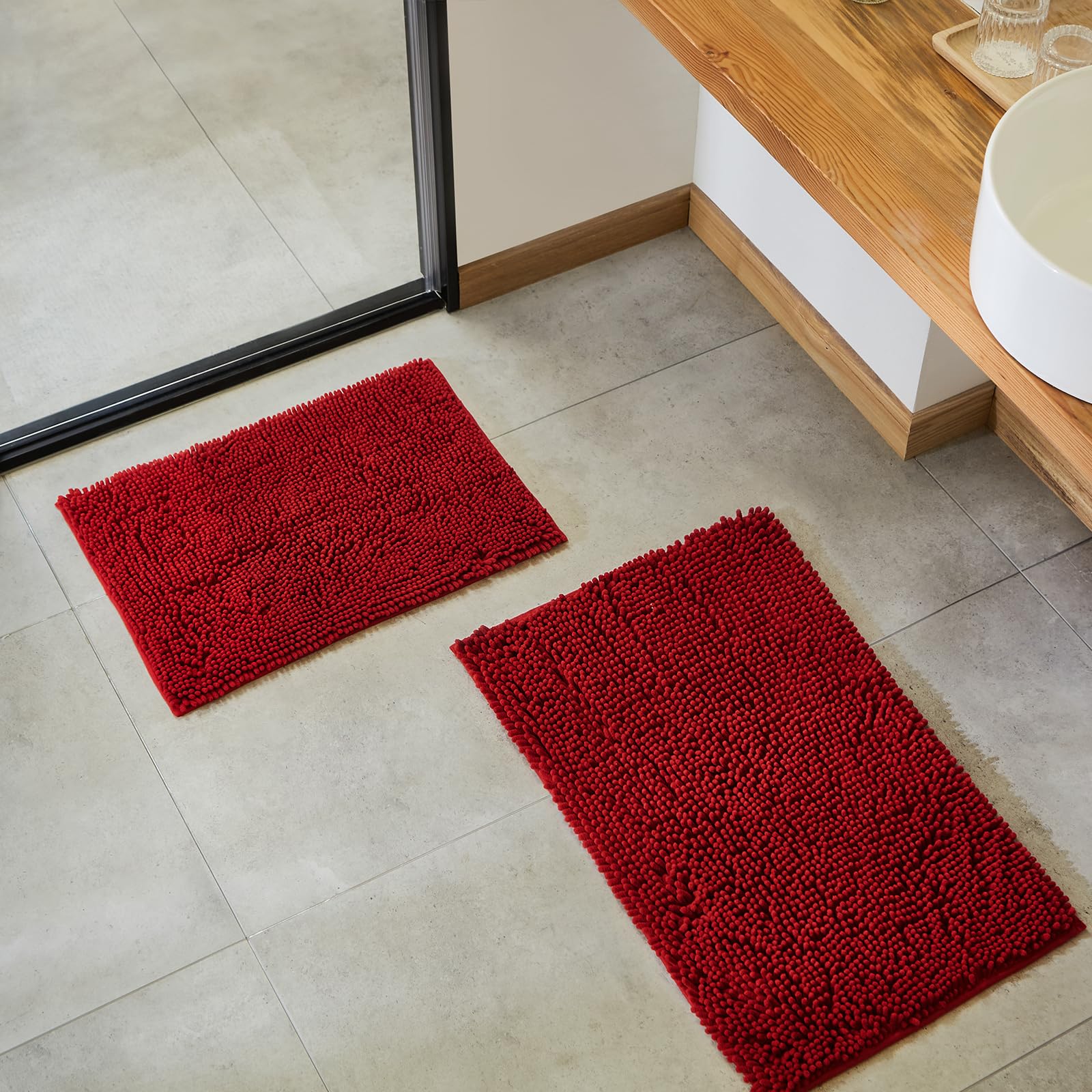 Soft Fluffy Chenille Bathroom Rugs, Non Slip Absorbent Bath Mats for Bathroom, Washable and Quick Dry