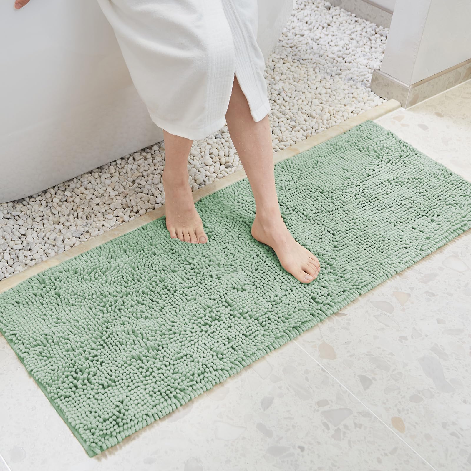 Soft Fluffy Chenille Bathroom Rugs, Non Slip Absorbent Bath Mats for Bathroom, Washable and Quick Dry