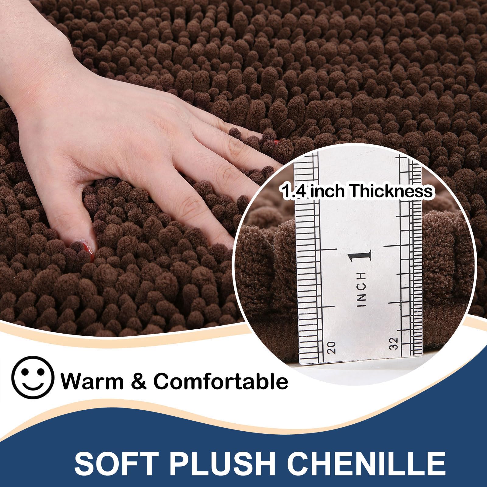 Luxury Chenille Bathroom Rug Mat, Extra Soft Thick Absorbent Shaggy Bath Rugs, Non-Slip Machine Wash Dry Plush Bath Mats for Bathroom, Shower, and Tub