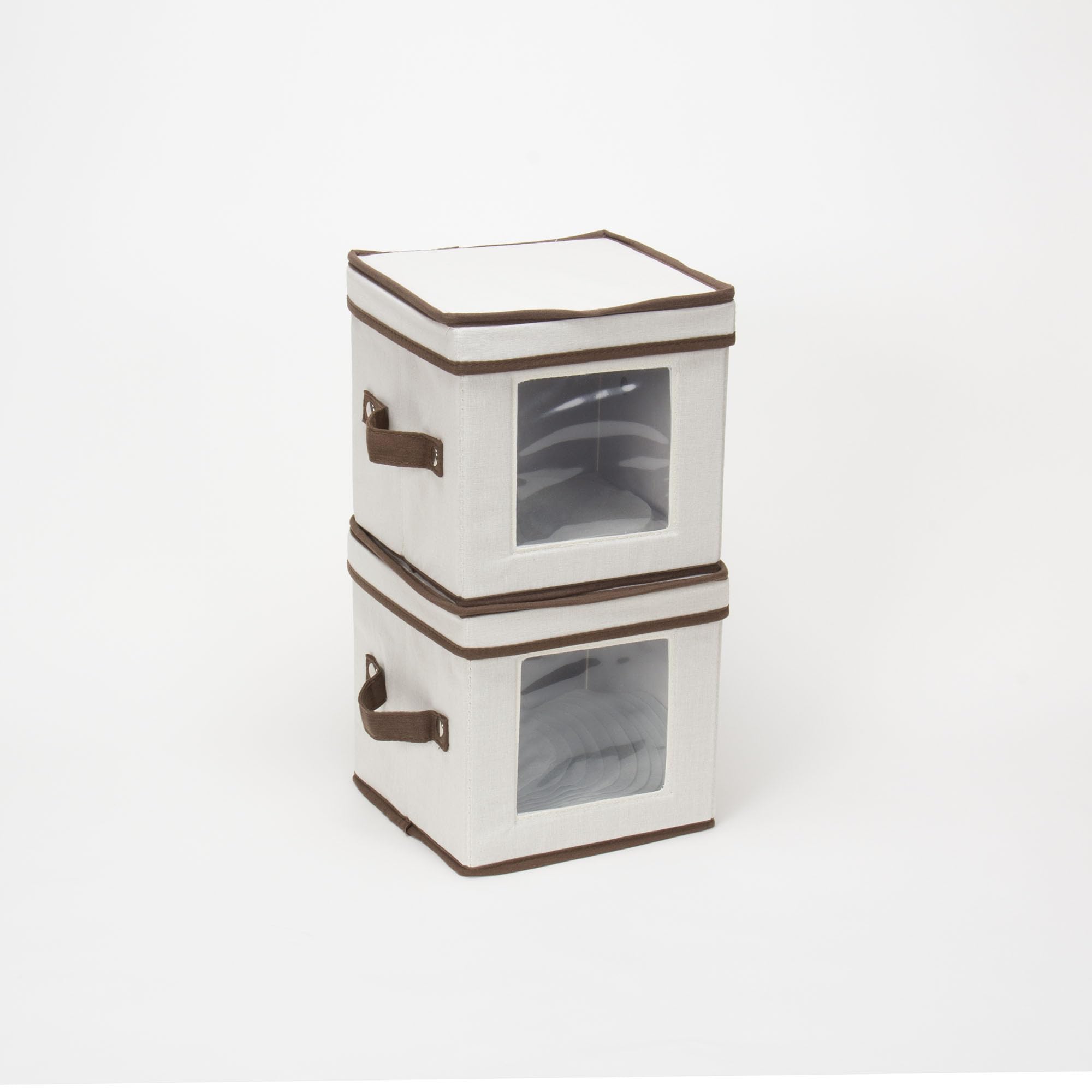 Stemware Storage Box with Lid and Handles | Champagne Glasses Canvas with Brown Trim