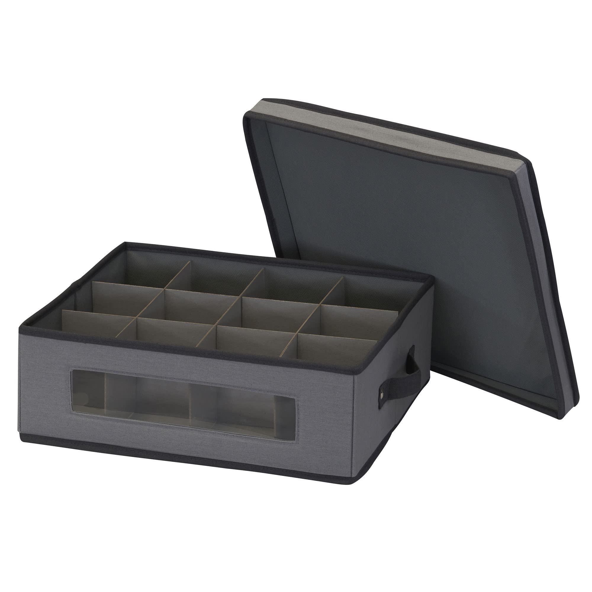 Stemware Storage Box with Lid and Handles | Champagne Glasses Canvas with Brown Trim