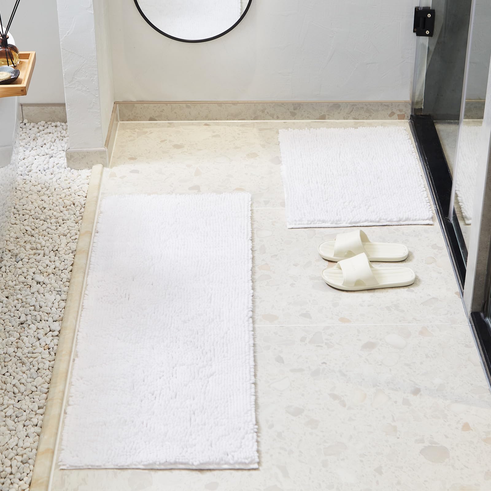 Soft Fluffy Chenille Bathroom Rugs, Non Slip Absorbent Bath Mats for Bathroom, Washable and Quick Dry