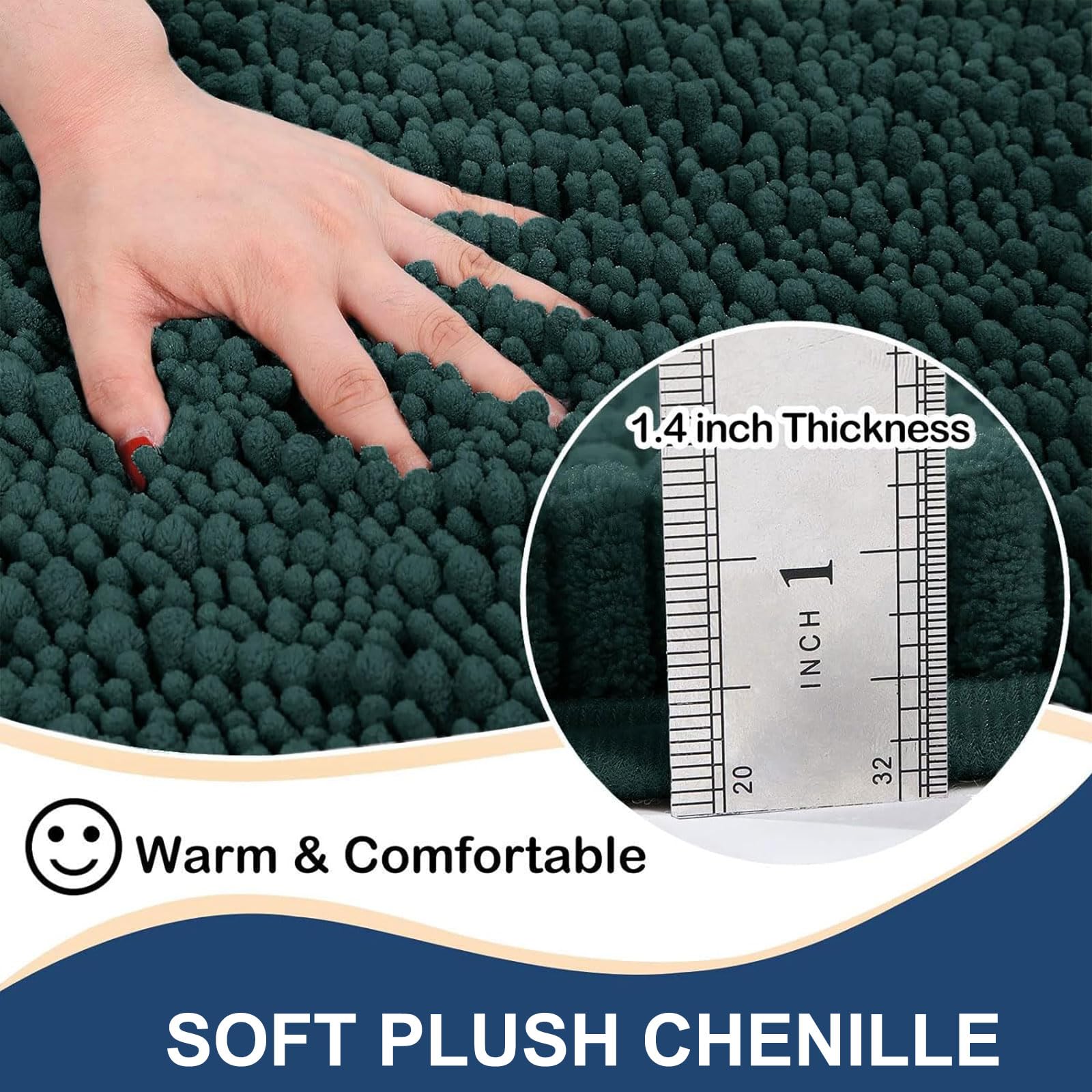 Luxury Chenille Bathroom Rug Mat, Extra Soft Thick Absorbent Shaggy Bath Rugs, Non-Slip Machine Wash Dry Plush Bath Mats for Bathroom, Shower, and Tub