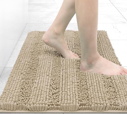 Chenille Striped Bathroom Rugs, Extra Thick and Absorbent Bath Rugs, Non-Slip Soft Plush Shaggy Bath Carpet, Machine Wash Dry, Bath Mats for Bathroom, Size:24" x 16"
