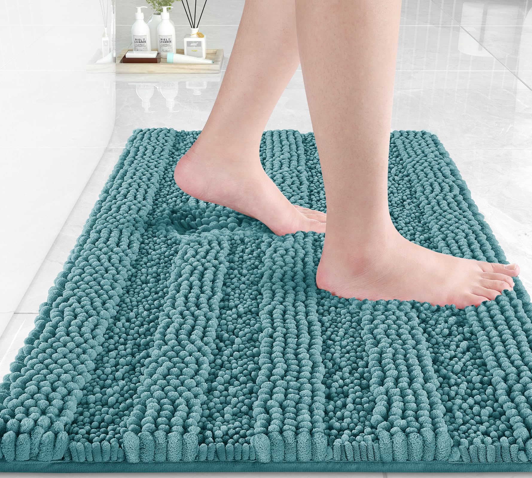 Non Slip and Super Absorbent Bath Mat,Machine Washable Quick Dry,Ultra Plush Chenille Shower Rugs for Bathroom Floor Sink Tub and Shower Outside
