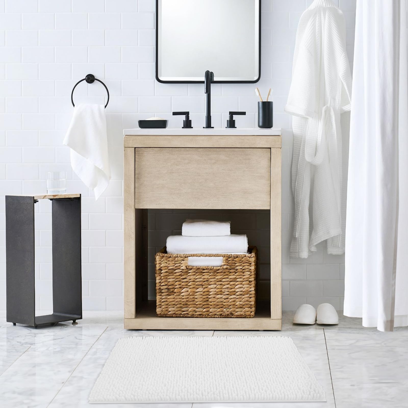 Soft Fluffy Chenille Bathroom Rugs, Non Slip Absorbent Bath Mats for Bathroom, Washable and Quick Dry