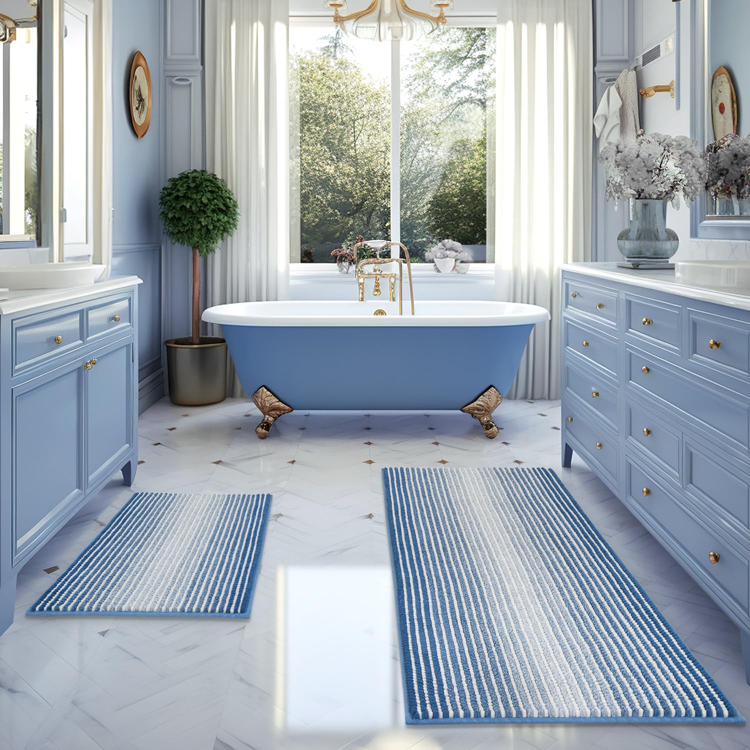 改BSICPRO Bathroom Rugs and Mats Sets, 2 Piece Thick Absorbent Chenille Bath Mat Rug Set Non Slip, Soft Shaggy Room Floor for Bathroom, Machine Washable (20" x 32" Plus 16" 24", Gray)