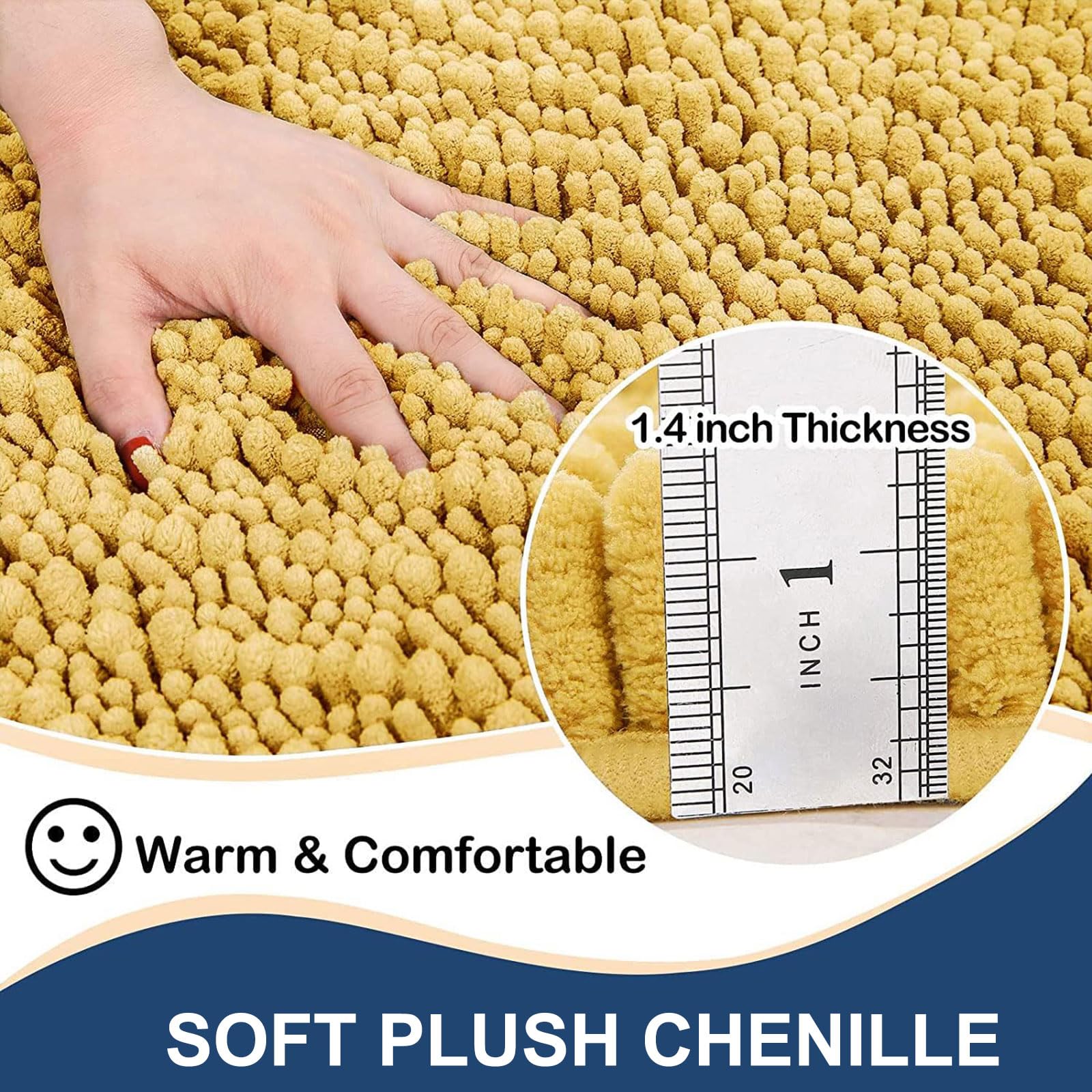 Luxury Chenille Bathroom Rug Mat, Extra Soft Thick Absorbent Shaggy Bath Rugs, Non-Slip Machine Wash Dry Plush Bath Mats for Bathroom, Shower, and Tub