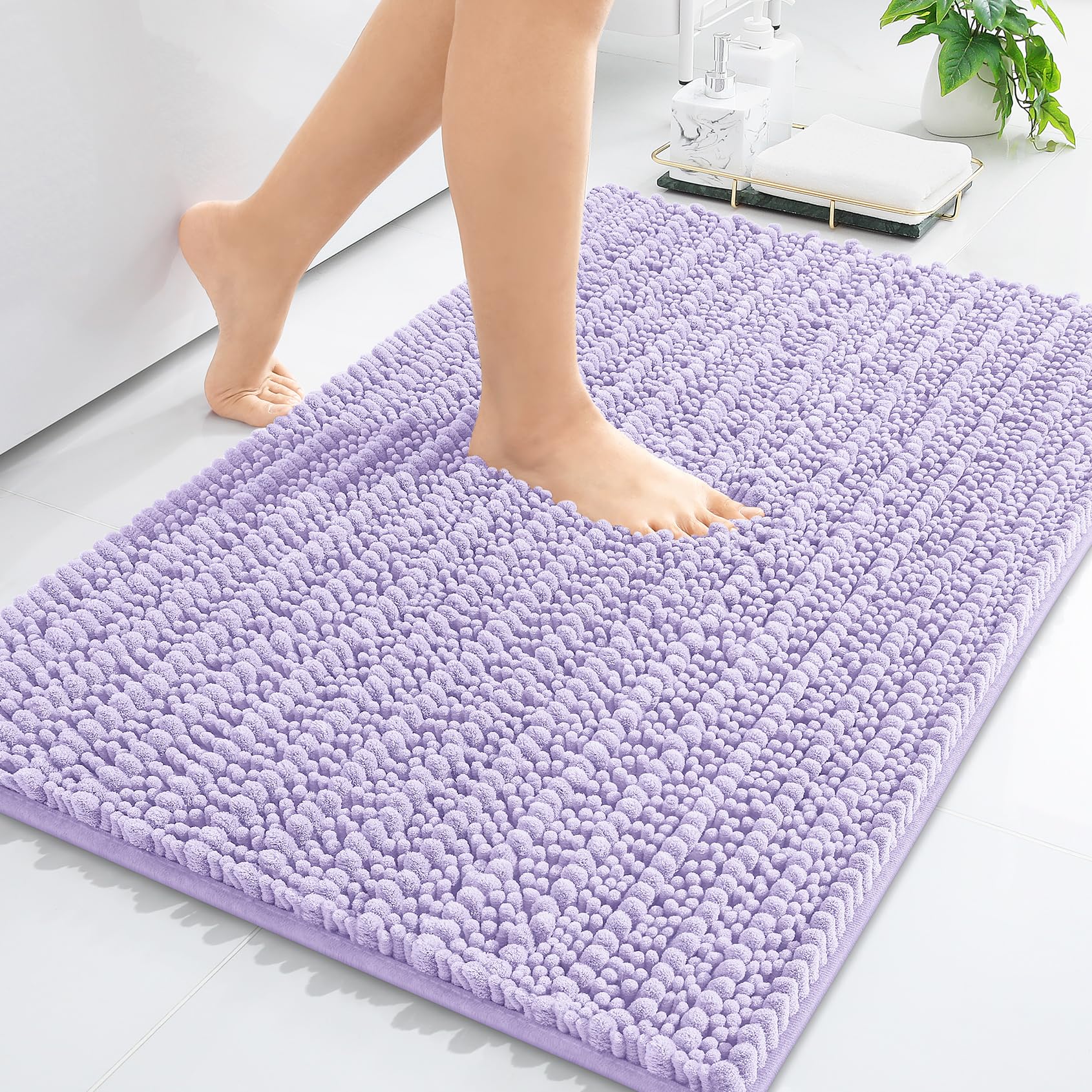 Luxury Chenille Bathroom Rug Mat, Extra Soft Thick Absorbent Shaggy Bath Rugs, Non-Slip Machine Wash Dry Plush Bath Mats for Bathroom, Shower, and Tub