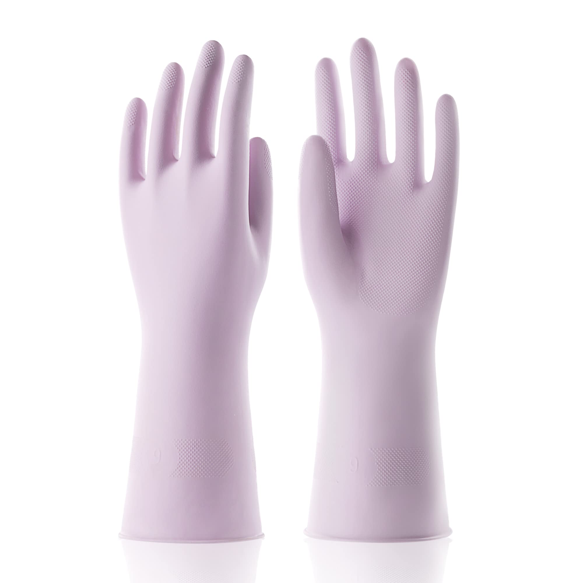 3 Pairs Reusable Rubber Gloves for Dishwashing Cleaning Bleaching, Grippy Latex Dish Washing Gloves with Flocked Cotton Liner, Water Resistant Household Gloves for Kitchen Bathroom