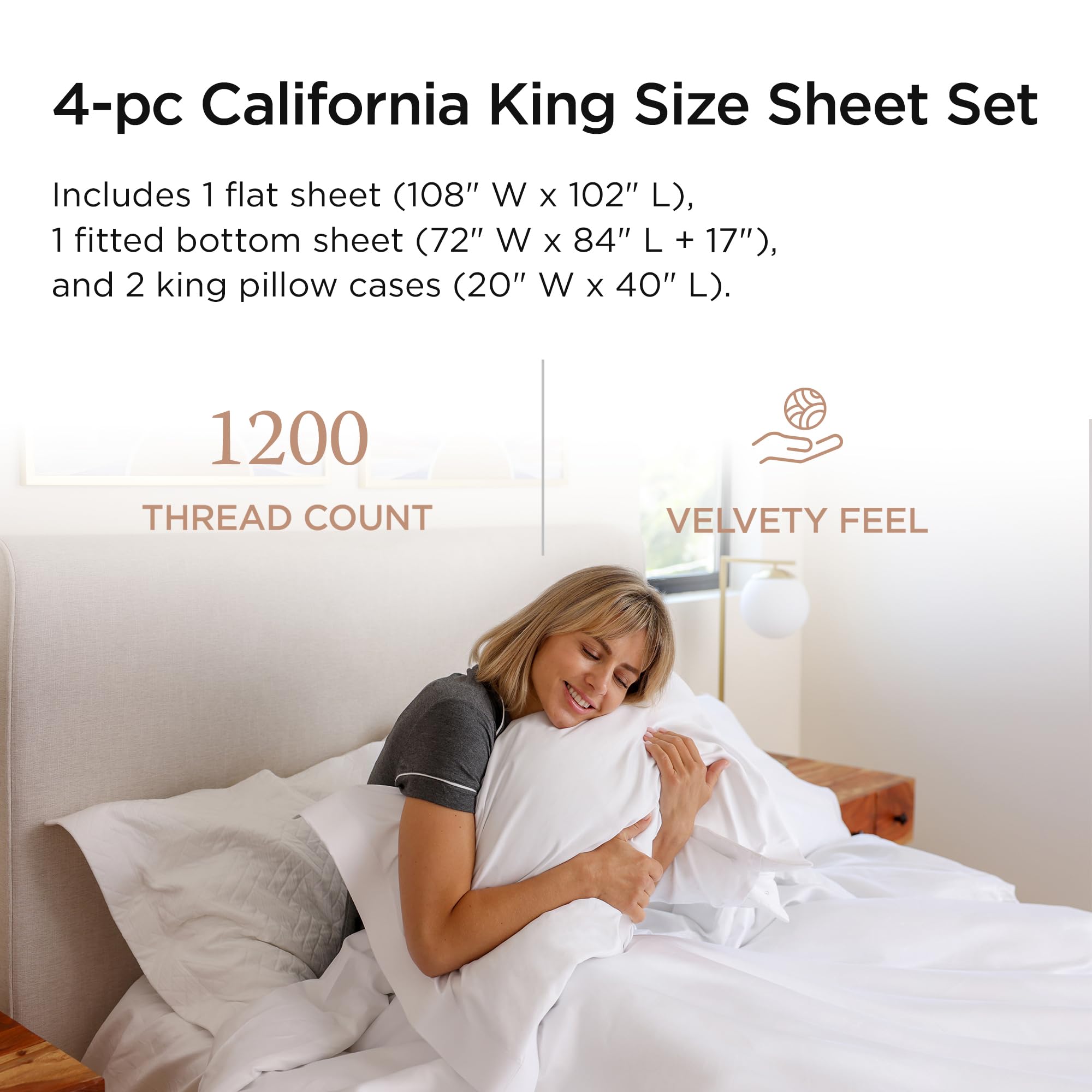 100% Supima Cotton Sheets, Luxury 1200 Thread Count Cotton Sheets for King Size Bed, 4 Pc Dark Grey King Bed Sheets Set, 5-Star Hotel Quality with Elasticized Deep Pocket King Sheets