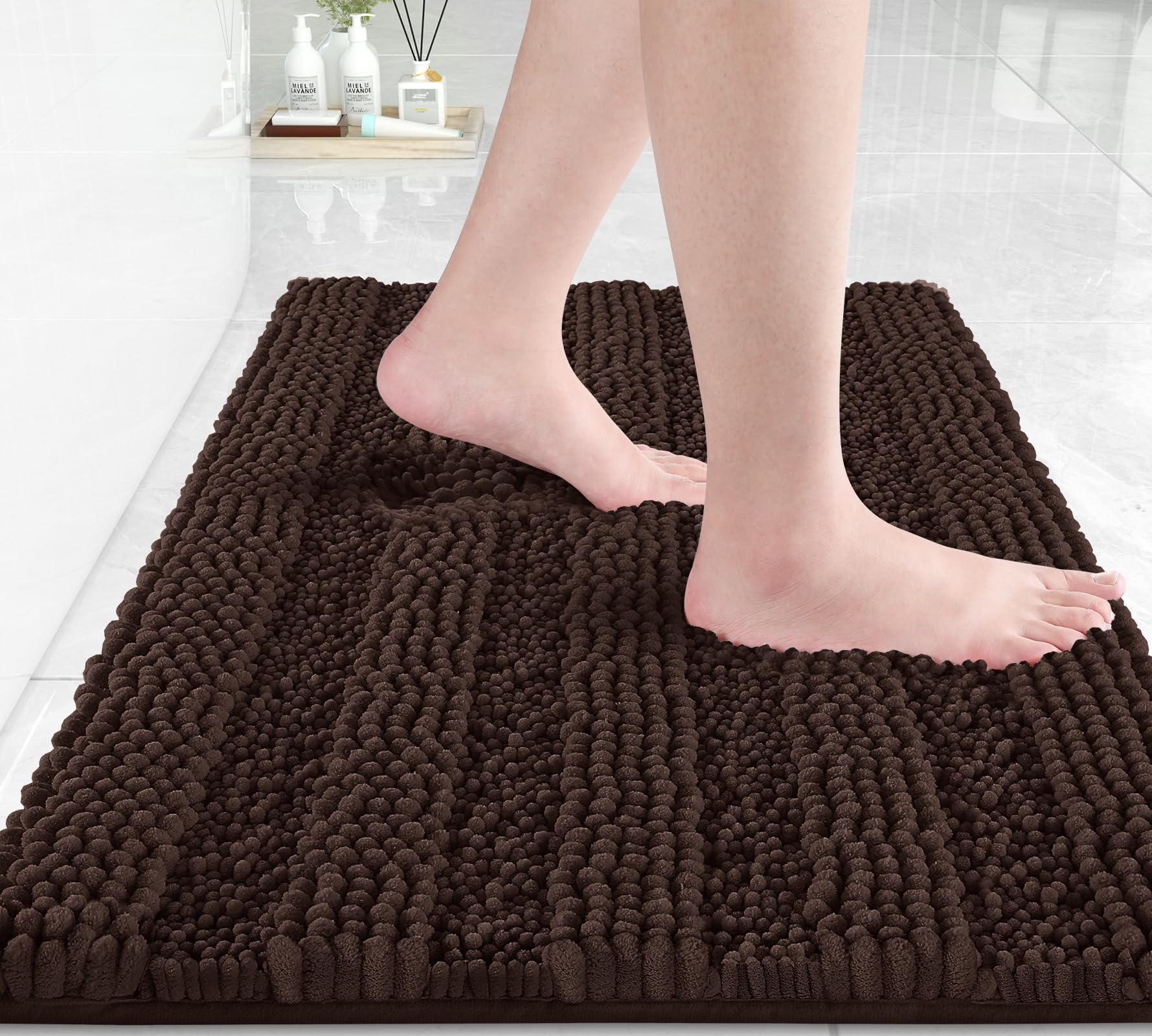 Non Slip and Super Absorbent Bath Mat,Machine Washable Quick Dry,Ultra Plush Chenille Shower Rugs for Bathroom Floor Sink Tub and Shower Outside