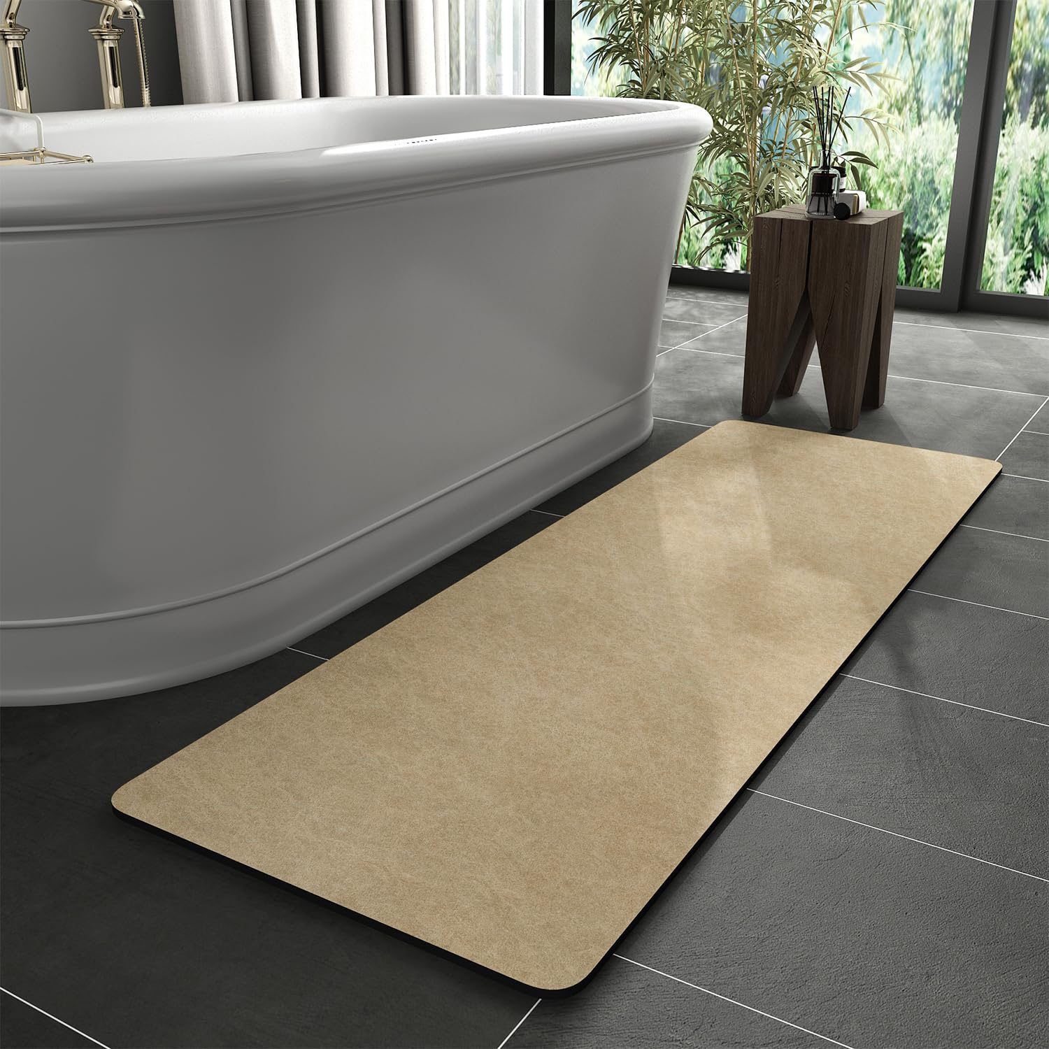 Bath Mat Rug-Rubber Backing Non Slip Quick Dry Absorbent Thin Bathroom Rugs Fit Under Door-Faux Suede Surface Bathroom Floor Mats-Shower Rug for in Front of Bathtub Shower