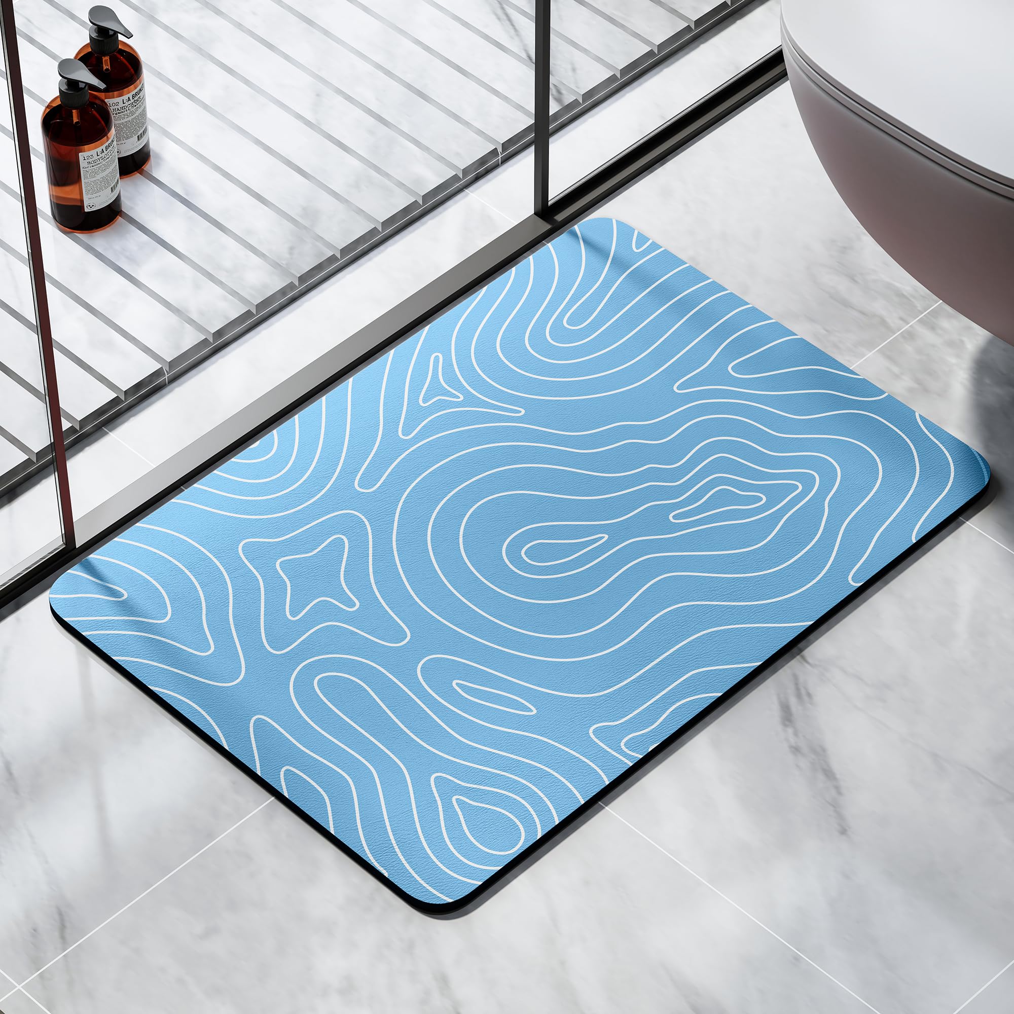 Super Absorbent Bath Mat Bathroom Rugs Washable Quick Dry Non Slip Bathroom Mats Soft Thin Diatomaceous Waterproof Rubber Backed Bath Rug Fit for Under Door Tub Shower Floor
