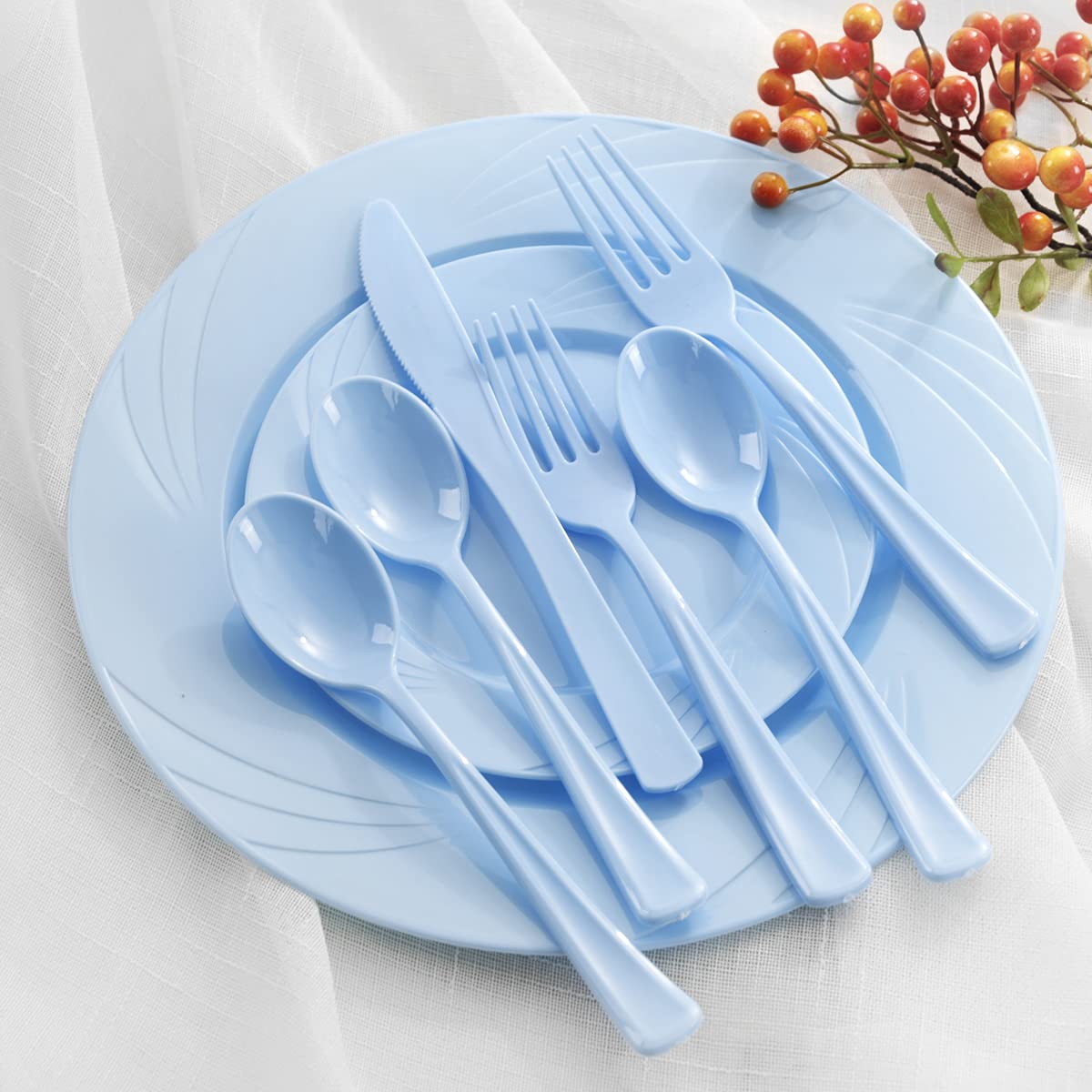 改YOUBET 125Pieces Orange Plastic Plates - Orange Plastic Silverware - Orange Plates Disposable Include 25 Dinner Plates 25 Dessert Plates 25 Forks 25 Knives 25 Spoons Perfect for Parties &amp; Thanksgiving