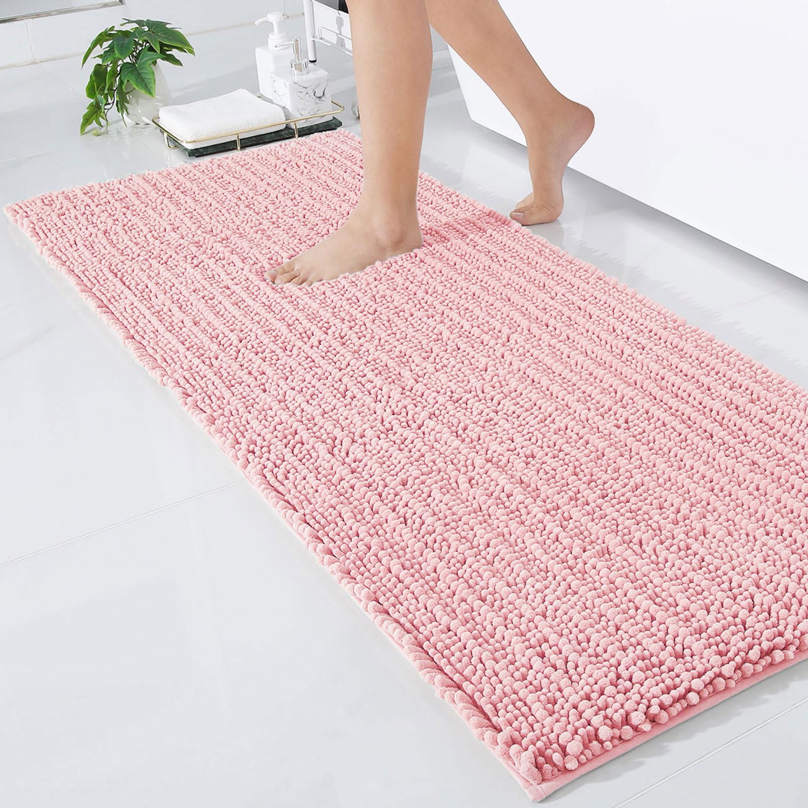 改Arotive Luxury Chenille Bathroom Rug Mat, Extra Soft Thick Absorbent Shaggy Bath Rugs, Non-Slip Machine Wash Dry Plush Bath Mats for Bathroom, Shower, and Tub (24"x16", Black)