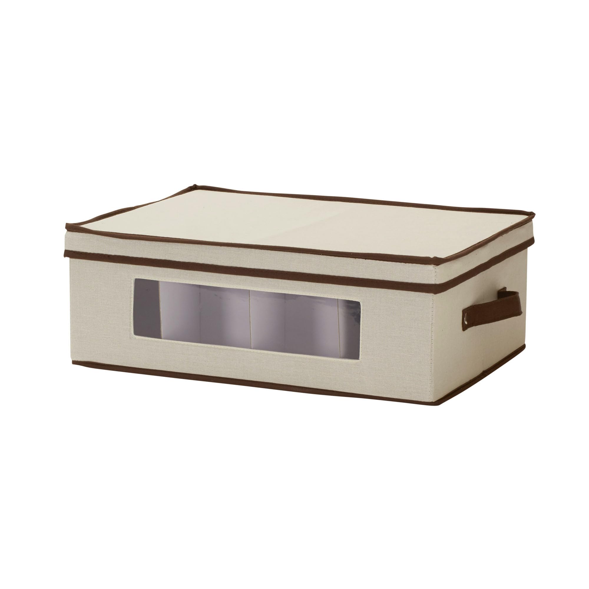 Stemware Storage Box with Lid and Handles | Champagne Glasses Canvas with Brown Trim