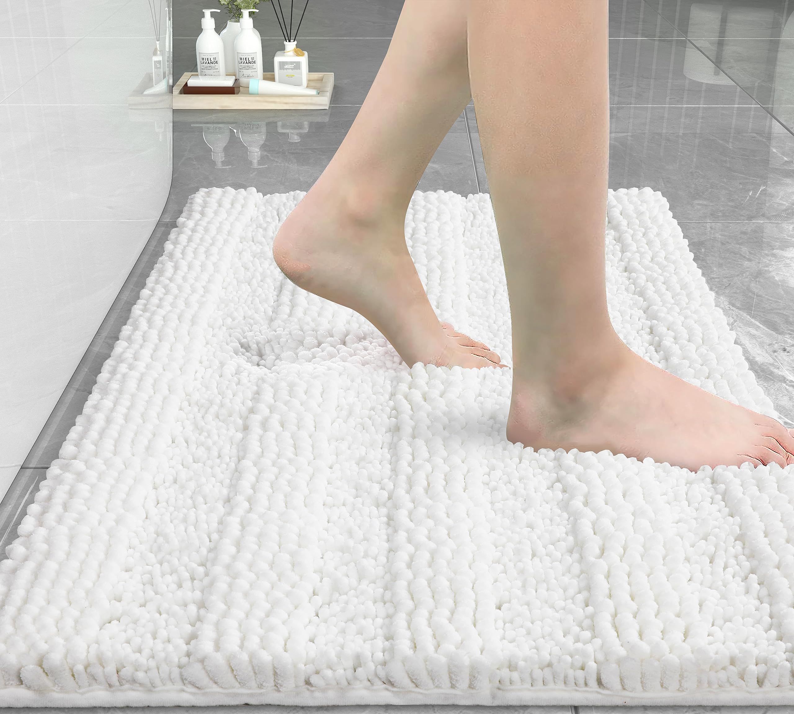 Non Slip and Super Absorbent Bath Mat,Machine Washable Quick Dry,Ultra Plush Chenille Shower Rugs for Bathroom Floor Sink Tub and Shower Outside