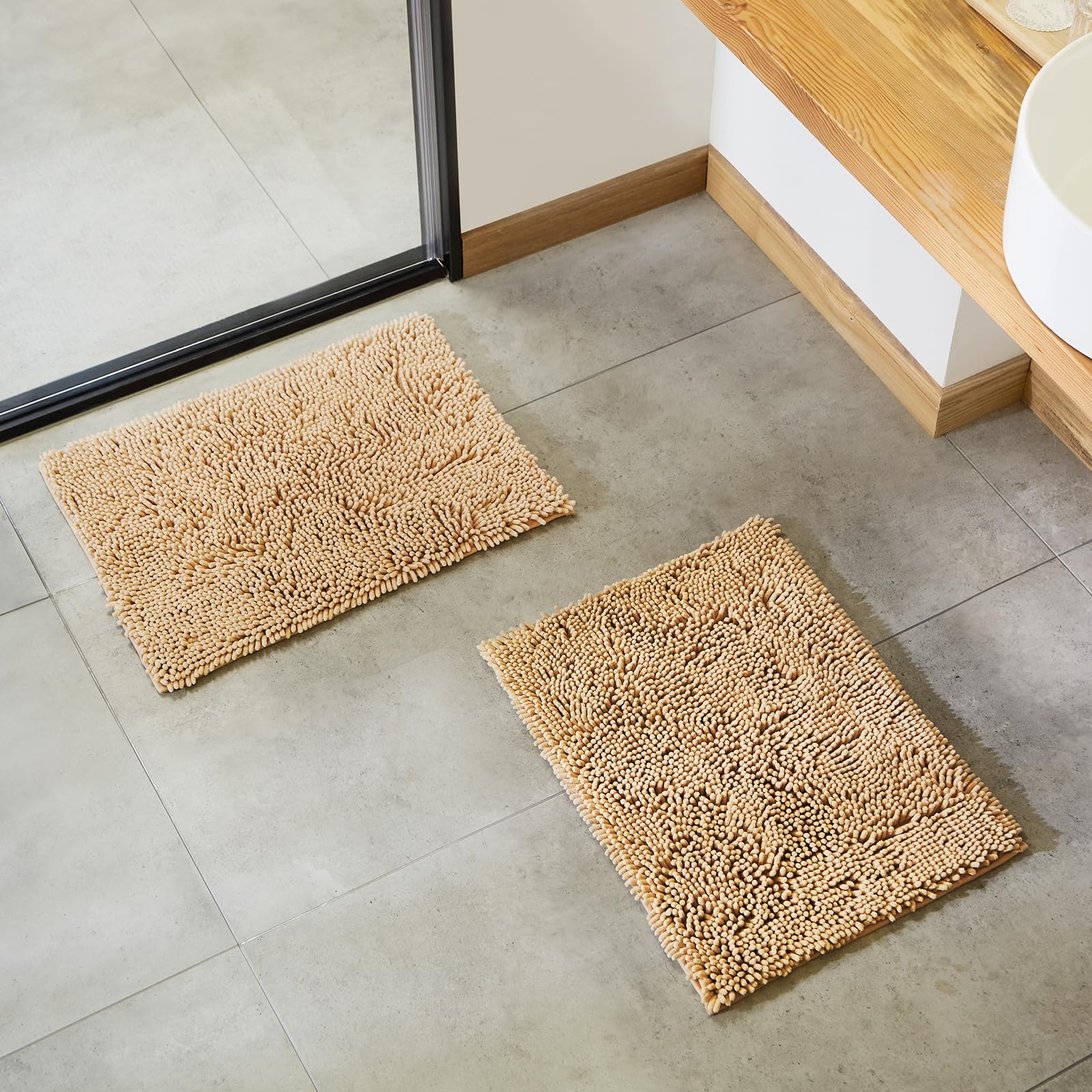 Soft Fluffy Chenille Bathroom Rugs, Non Slip Absorbent Bath Mats for Bathroom, Washable and Quick Dry