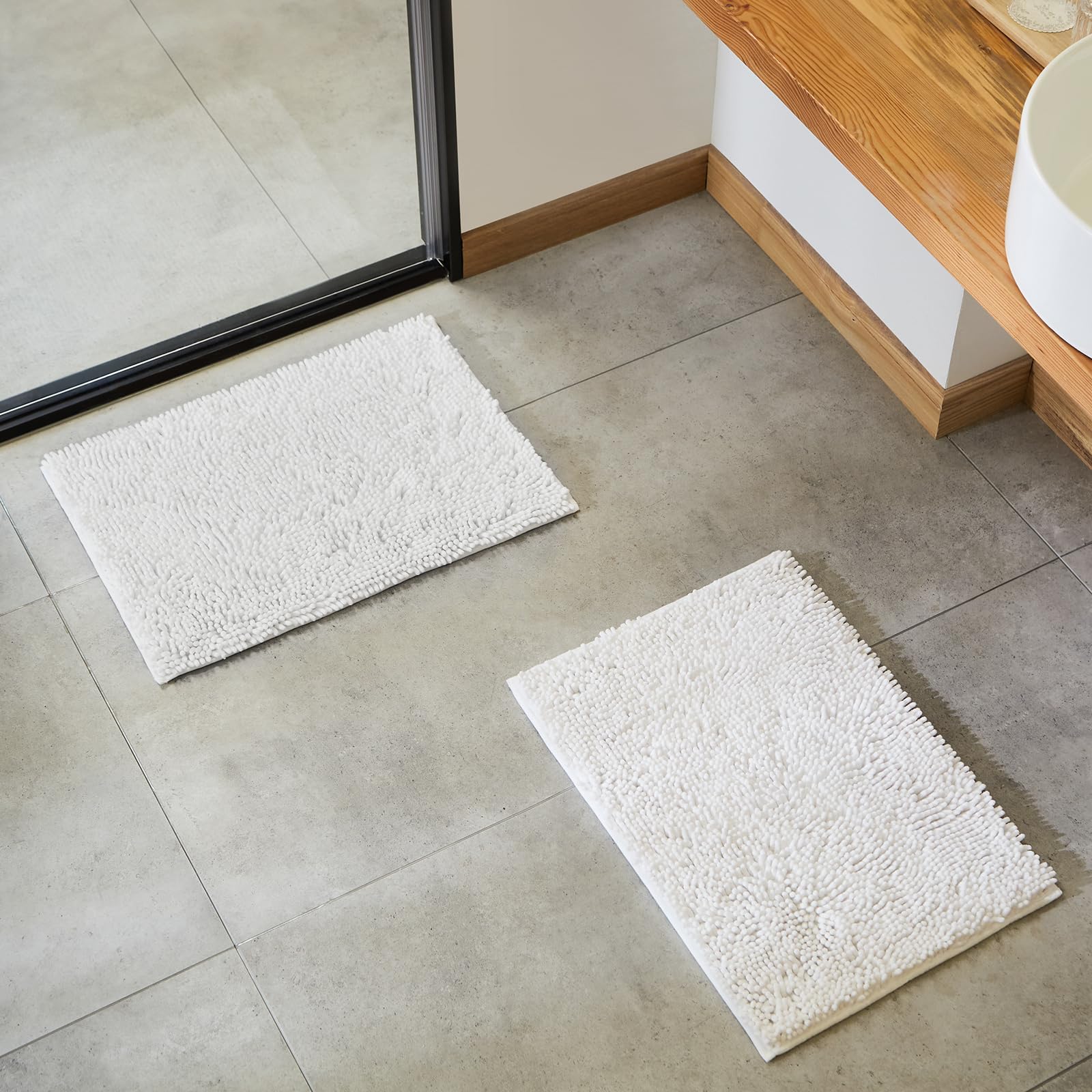Soft Fluffy Chenille Bathroom Rugs, Non Slip Absorbent Bath Mats for Bathroom, Washable and Quick Dry