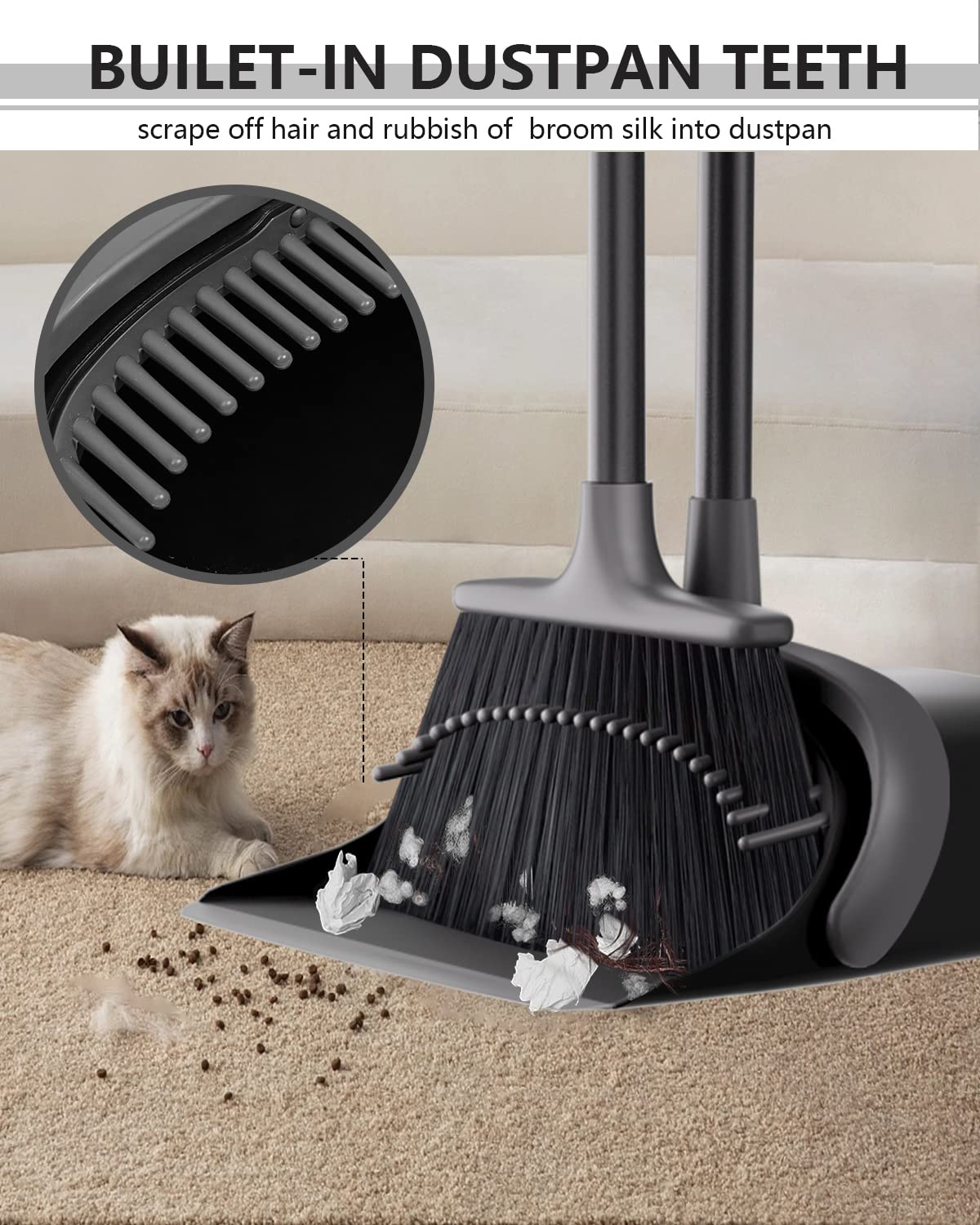 改Broom and Dustpan, Broom and Dustpan Set for Home, Long Handle Broom with Dustpan, Broom and Dustpan Combo for Office Home Kitchen Lobby Floor Use Dustpan and Broom Set