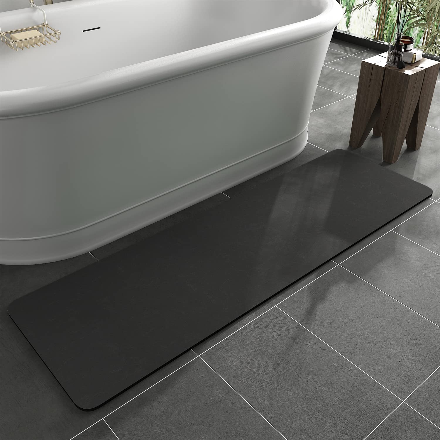 Bath Mat Rug-Rubber Backing Non Slip Quick Dry Absorbent Thin Bathroom Rugs Fit Under Door-Faux Suede Surface Bathroom Floor Mats-Shower Rug for in Front of Bathtub Shower