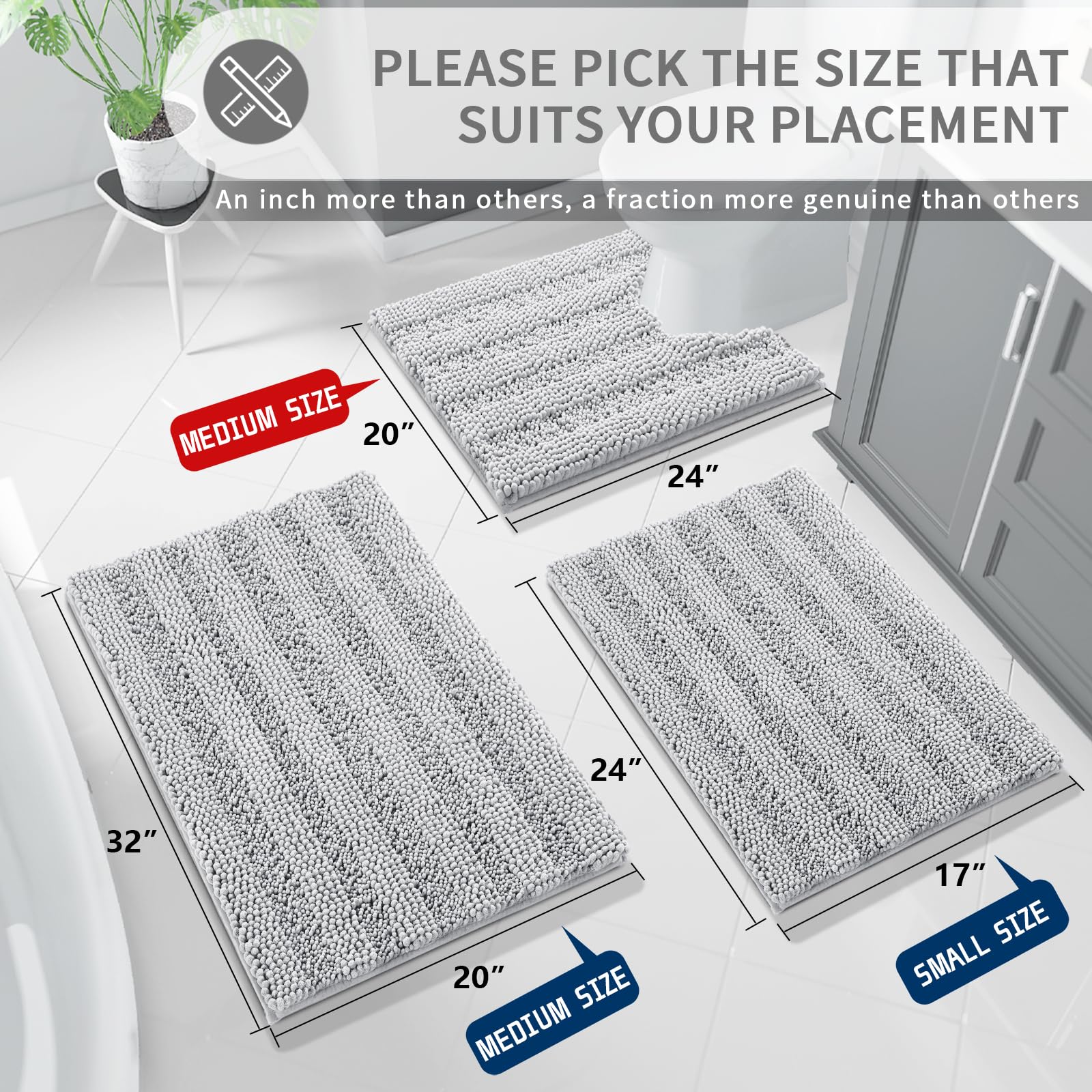 Non Slip and Super Absorbent Bath Mat,Machine Washable Quick Dry,Ultra Plush Chenille Shower Rugs for Bathroom Floor Sink Tub and Shower Outside