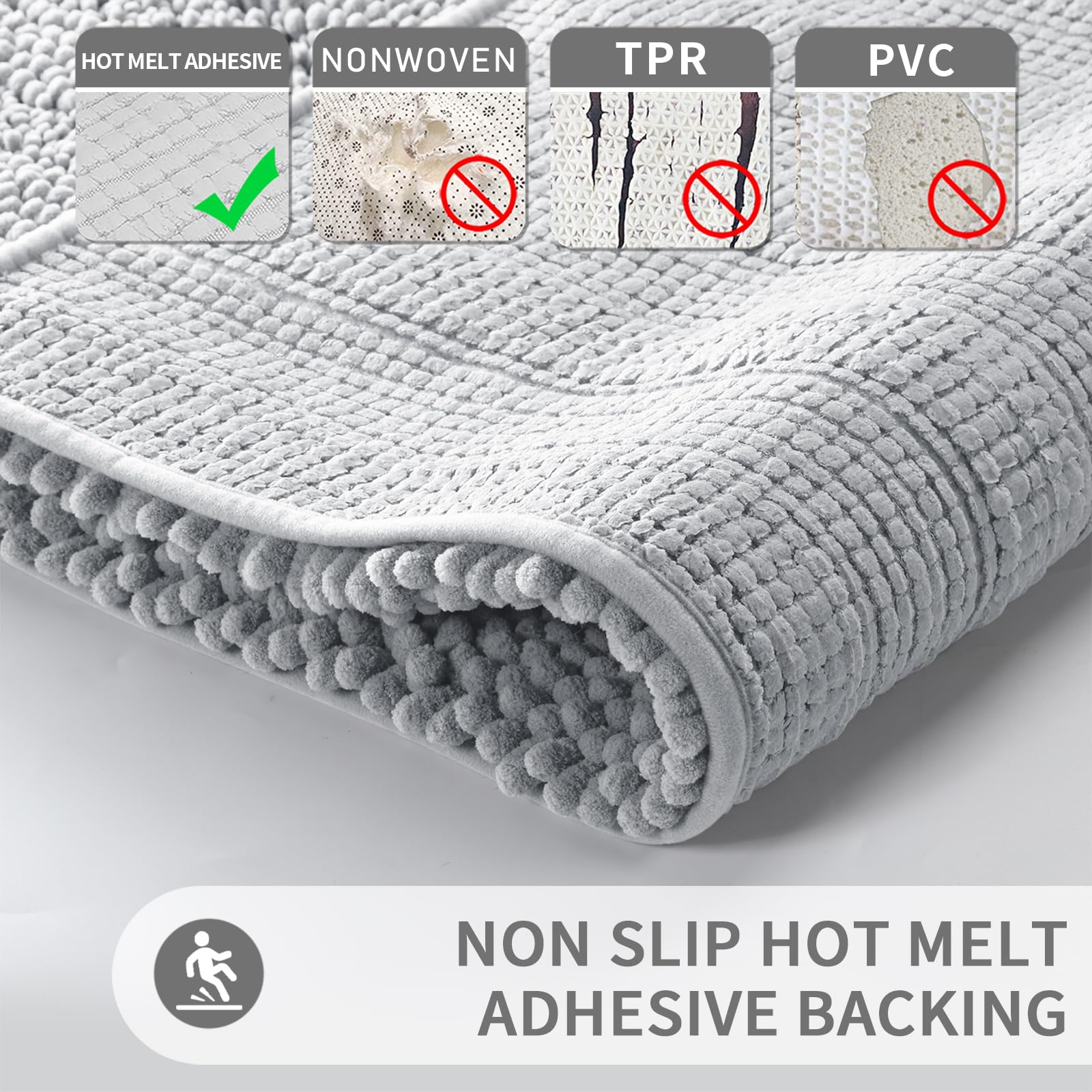 Non Slip and Super Absorbent Bath Mat,Machine Washable Quick Dry,Ultra Plush Chenille Shower Rugs for Bathroom Floor Sink Tub and Shower Outside