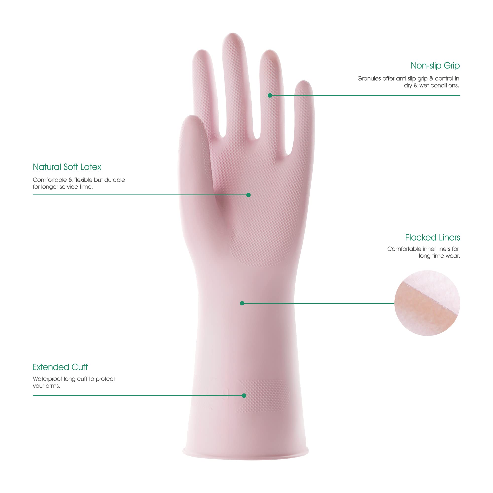 改COOLJOB 3 Pairs Reusable Rubber Gloves for Dishwashing Cleaning Bleaching, Grippy Latex Dish Washing Gloves with Flocked Cotton Liner, Water Resistant Household Gloves for Kitchen Bathroom, Medium