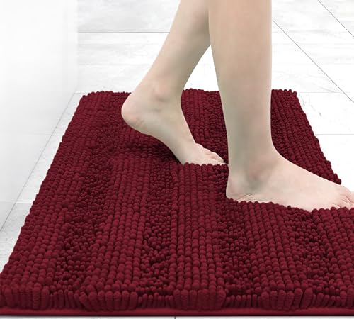 Chenille Striped Bathroom Rugs, Extra Thick and Absorbent Bath Rugs, Non-Slip Soft Plush Shaggy Bath Carpet, Machine Wash Dry, Bath Mats for Bathroom, Size:24" x 16"