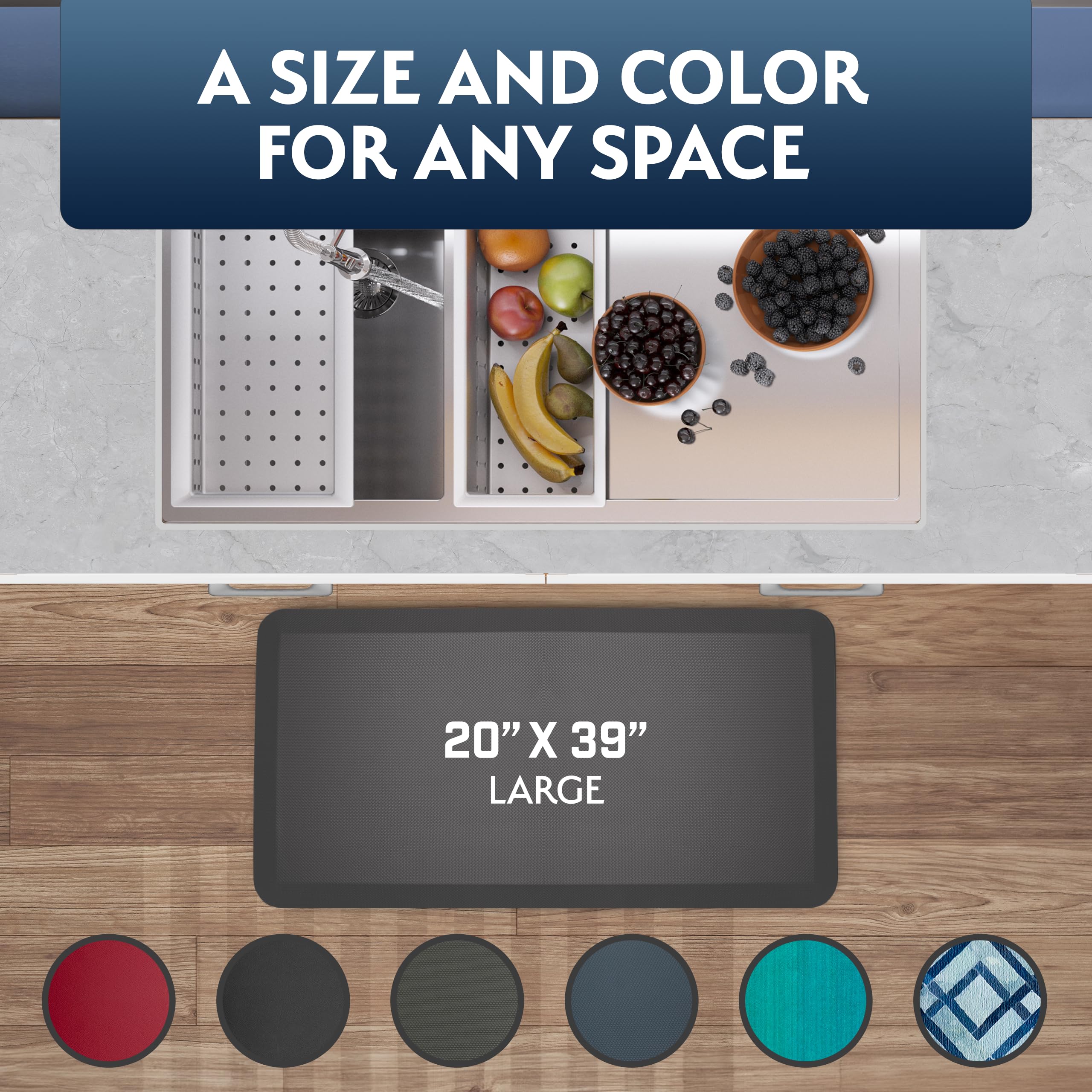 Solutions Anti Fatigue Floor Mat - 3/4" Thick Cushioned Kitchen Rug, Standing Desk Mat - Comfort at Home, Office, Garage - Non Slip, Durable and Stain Resistant