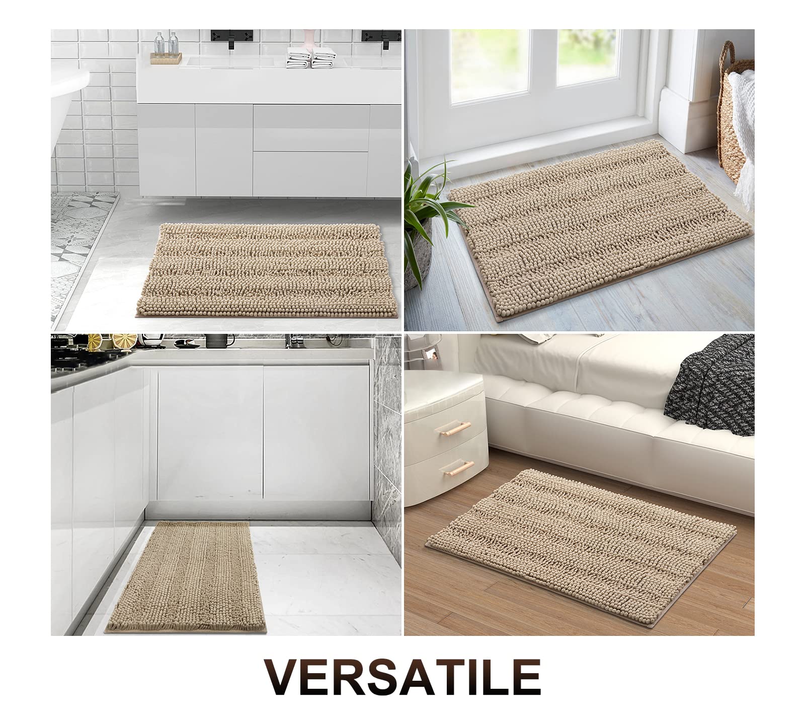 改Grandaily Chenille Striped Bathroom Rugs 24x16, Extra Thick and Absorbent Bath Rugs, Non-Slip Soft Plush Shaggy Bath Carpet, Machine Wash Dry, Bath Mats for Bathroom, Grey
