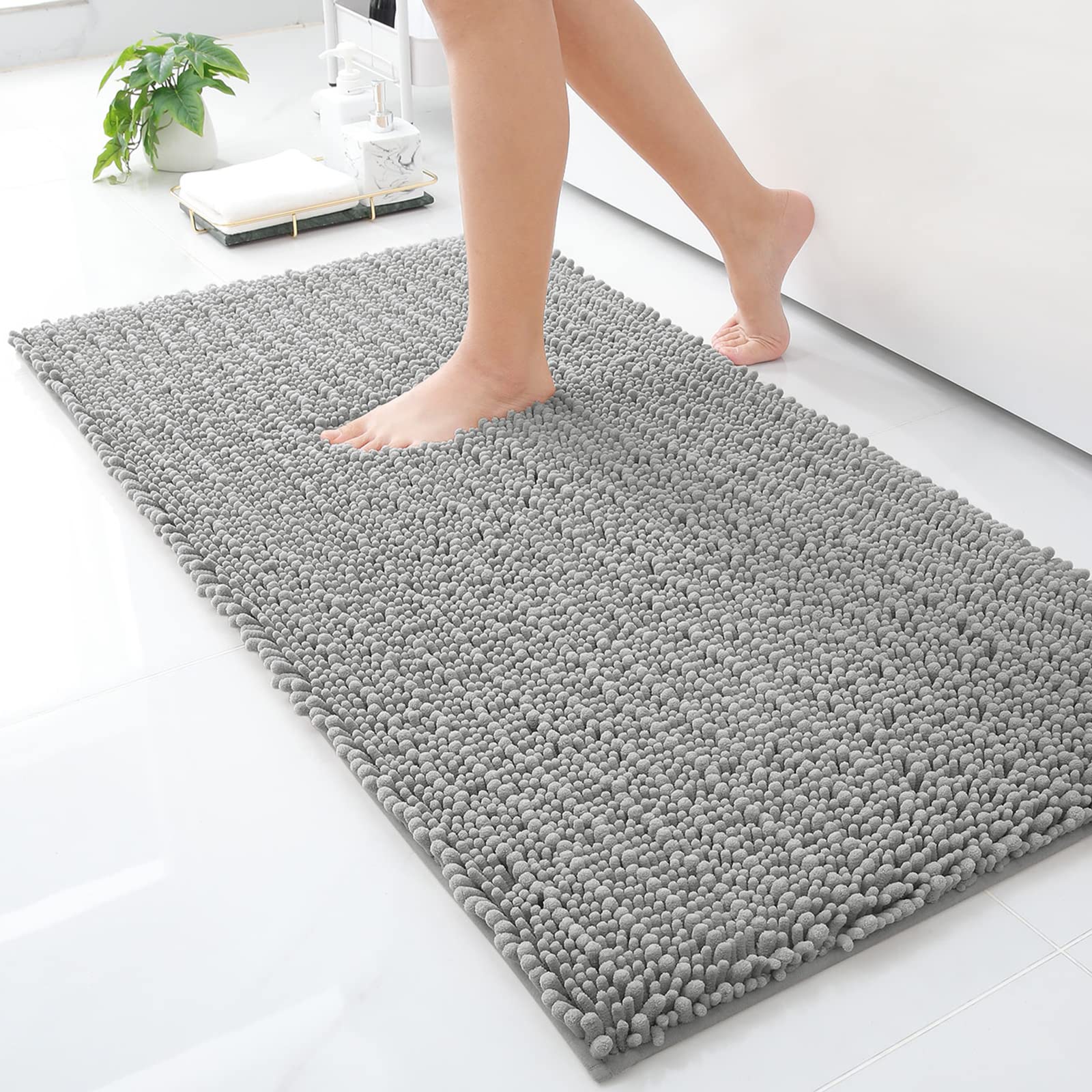 Luxury Chenille Bathroom Rug Mat, Extra Soft Thick Absorbent Shaggy Bath Rugs, Non-Slip Machine Wash Dry Plush Bath Mats for Bathroom, Shower, and Tub