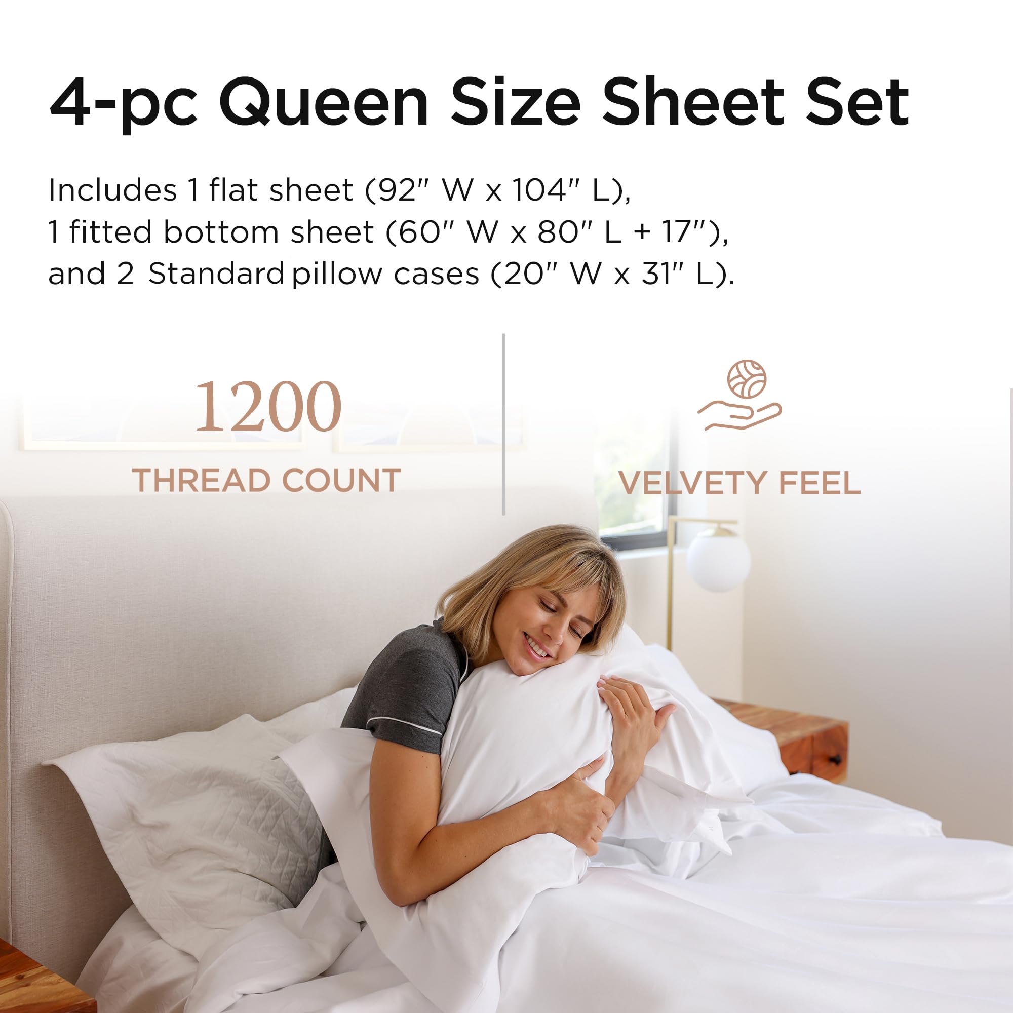 100% Supima Cotton Sheets, Luxury 1200 Thread Count Cotton Sheets for King Size Bed, 4 Pc Dark Grey King Bed Sheets Set, 5-Star Hotel Quality with Elasticized Deep Pocket King Sheets