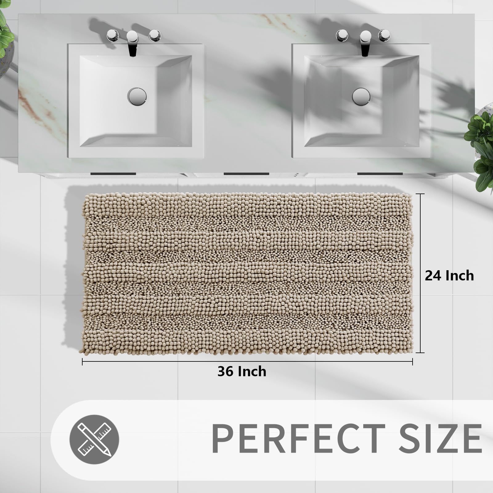 Non Slip and Super Absorbent Bath Mat,Machine Washable Quick Dry,Ultra Plush Chenille Shower Rugs for Bathroom Floor Sink Tub and Shower Outside