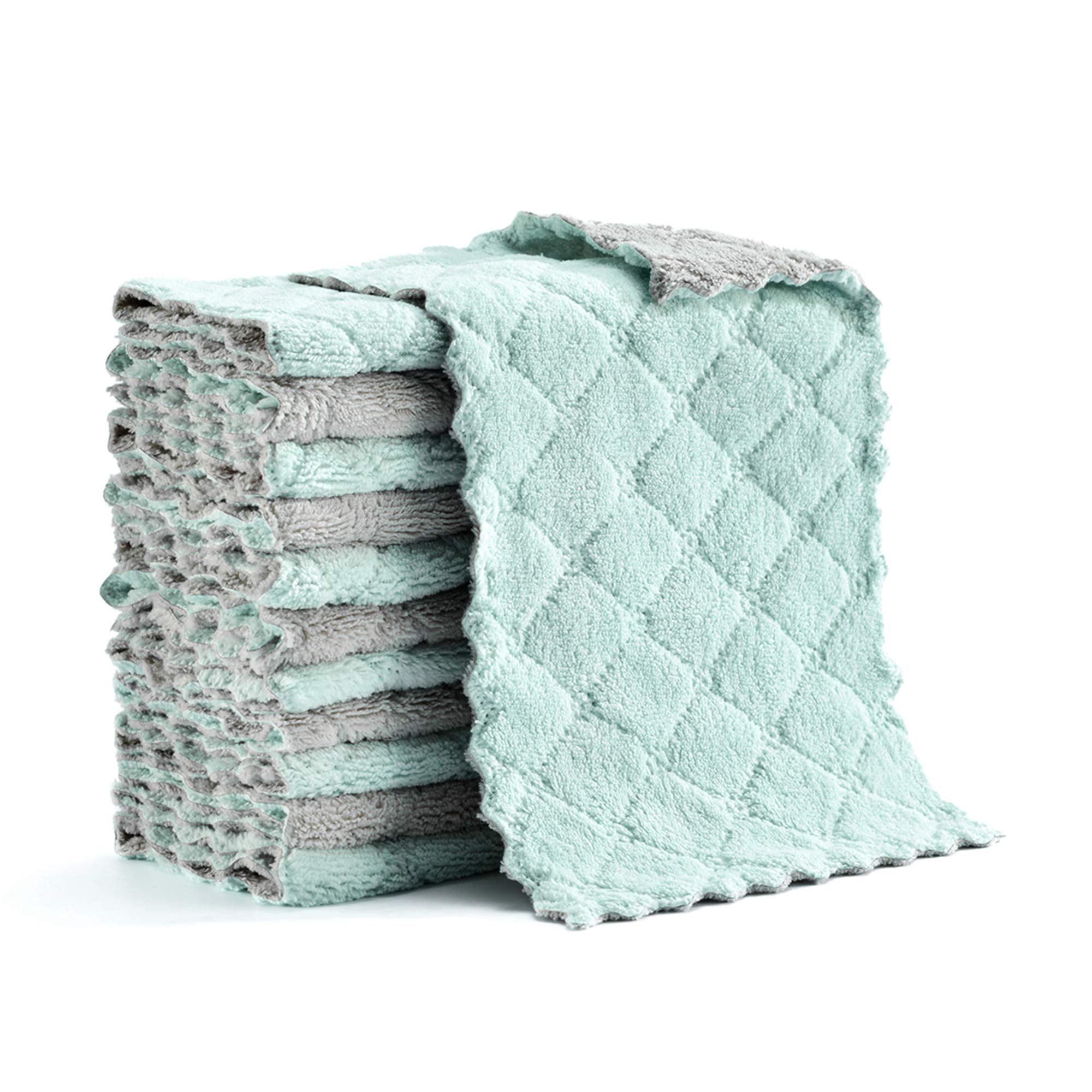改Hypermotion Microfiber Cleaning Cloth, Kitchen Towels, Double-Sided Microfiber Towel Lint Free Highly Absorbent Multi-Purpose Dust and Dirty Cleaning Supplies for Kitchen Car Cleaning. Pack of 12