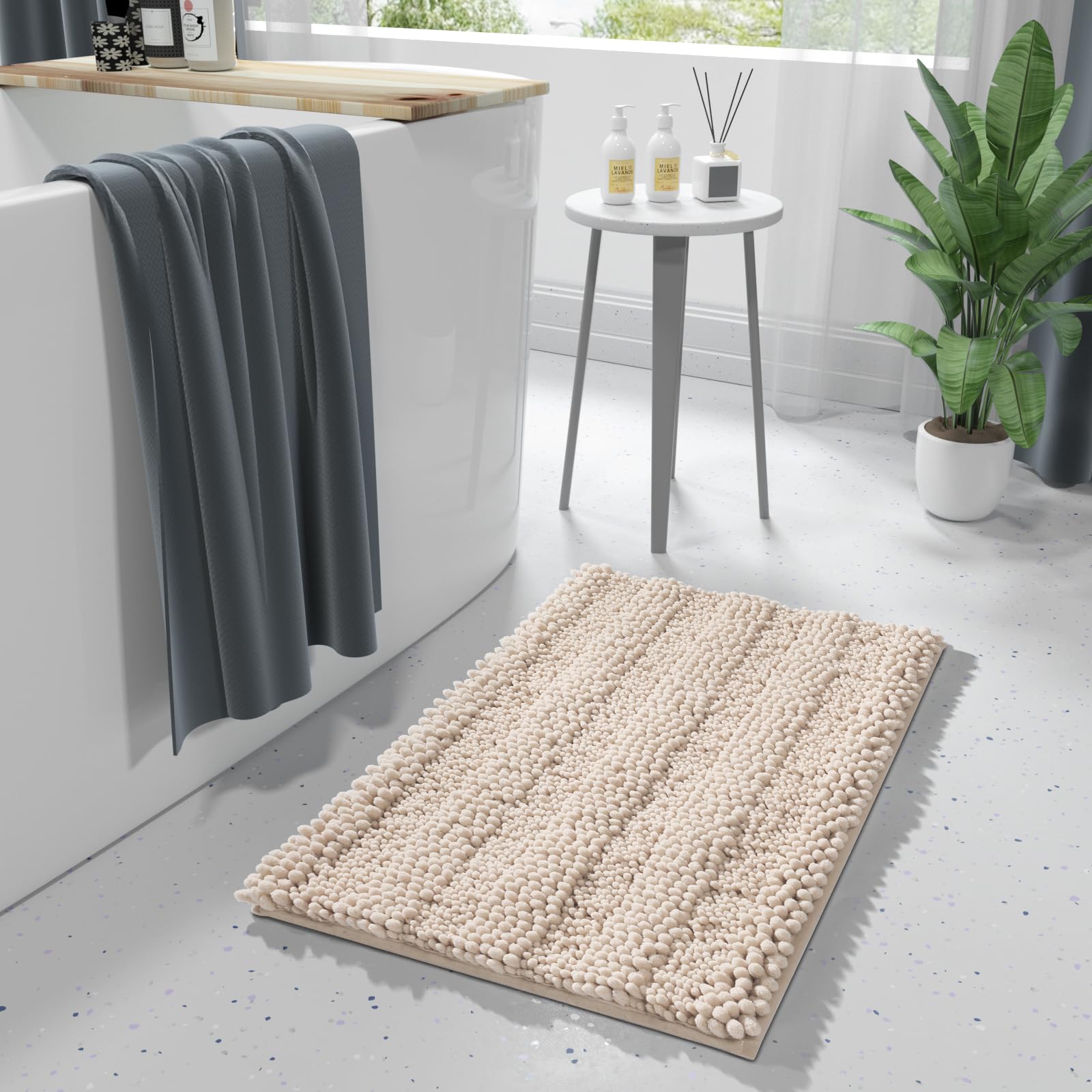 Non Slip and Super Absorbent Bath Mat,Machine Washable Quick Dry,Ultra Plush Chenille Shower Rugs for Bathroom Floor Sink Tub and Shower Outside