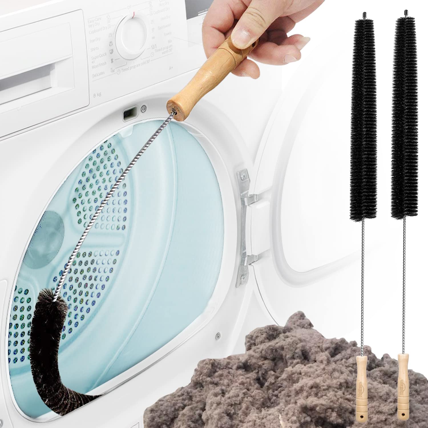改Holikme 2 Pack Dryer Vent Cleaner Kit Clothes Dryer Lint Brush Vent Trap Cleaner Home Essentials Long Flexible Vacuum Brush