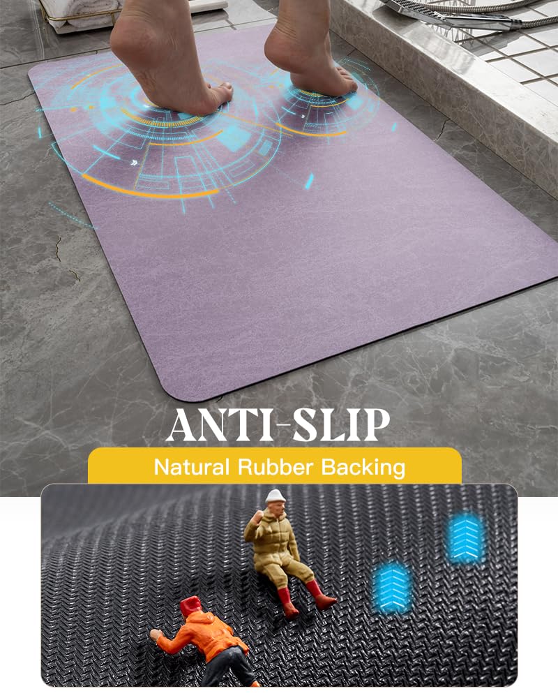 Bath Mat Rug-Rubber Backing Non Slip Quick Dry Absorbent Thin Bathroom Rugs Fit Under Door-Faux Suede Surface Bathroom Floor Mats-Shower Rug for in Front of Bathtub Shower
