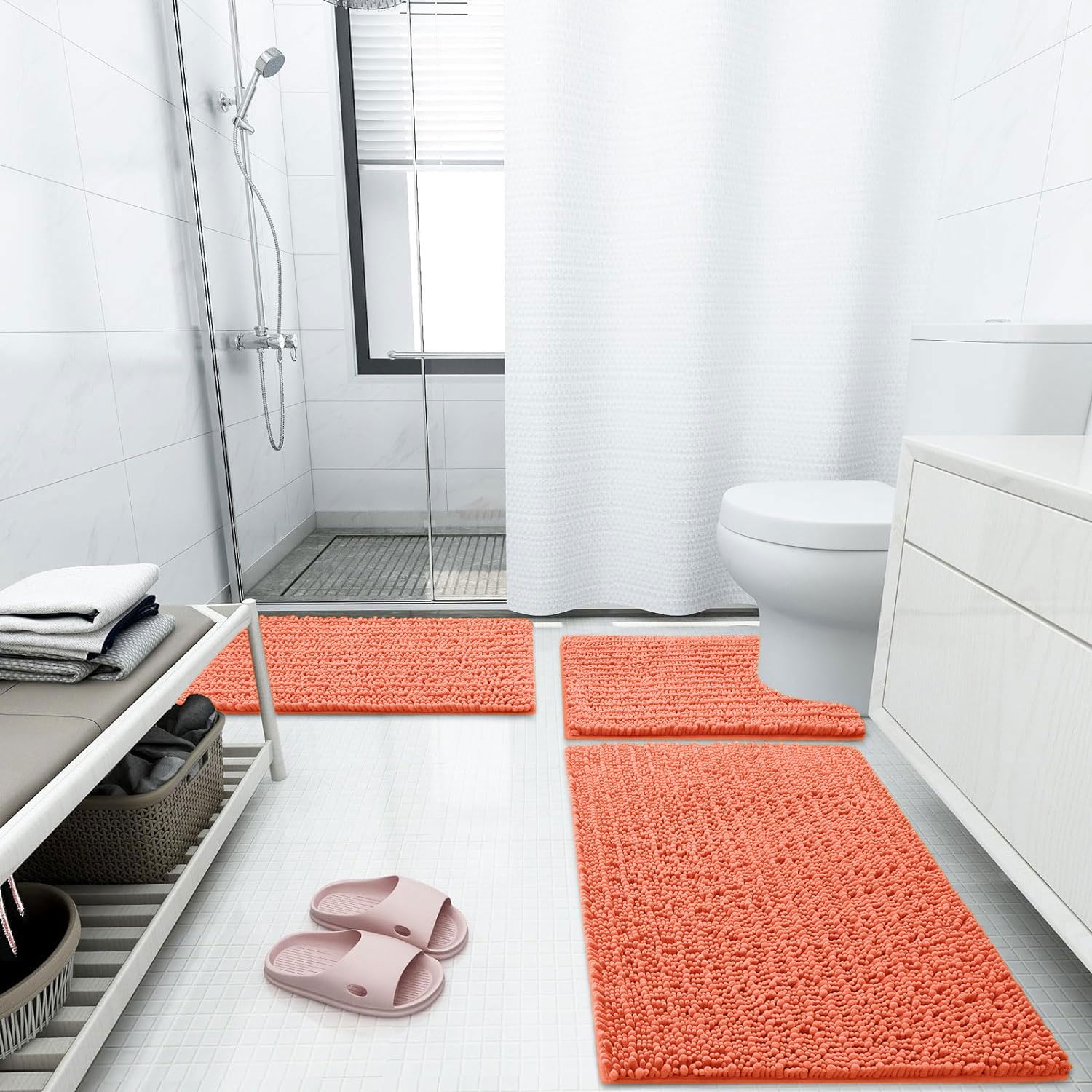 Luxury Chenille Bathroom Rug Mat, Extra Soft Thick Absorbent Shaggy Bath Rugs, Non-Slip Machine Wash Dry Plush Bath Mats for Bathroom, Shower, and Tub