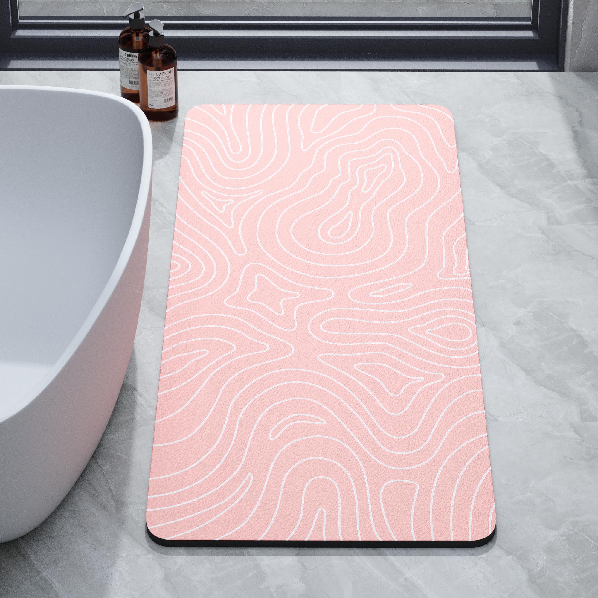改Super Absorbent Bath Mat Bathroom Rugs Washable Quick Dry Non Slip Bathroom Mats Soft Thin Diatomaceous Waterproof Rubber Backed Bath Rug Fit for Under Door Tub Shower Floor 17x24 Beige