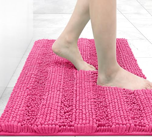 Chenille Striped Bathroom Rugs, Extra Thick and Absorbent Bath Rugs, Non-Slip Soft Plush Shaggy Bath Carpet, Machine Wash Dry, Bath Mats for Bathroom