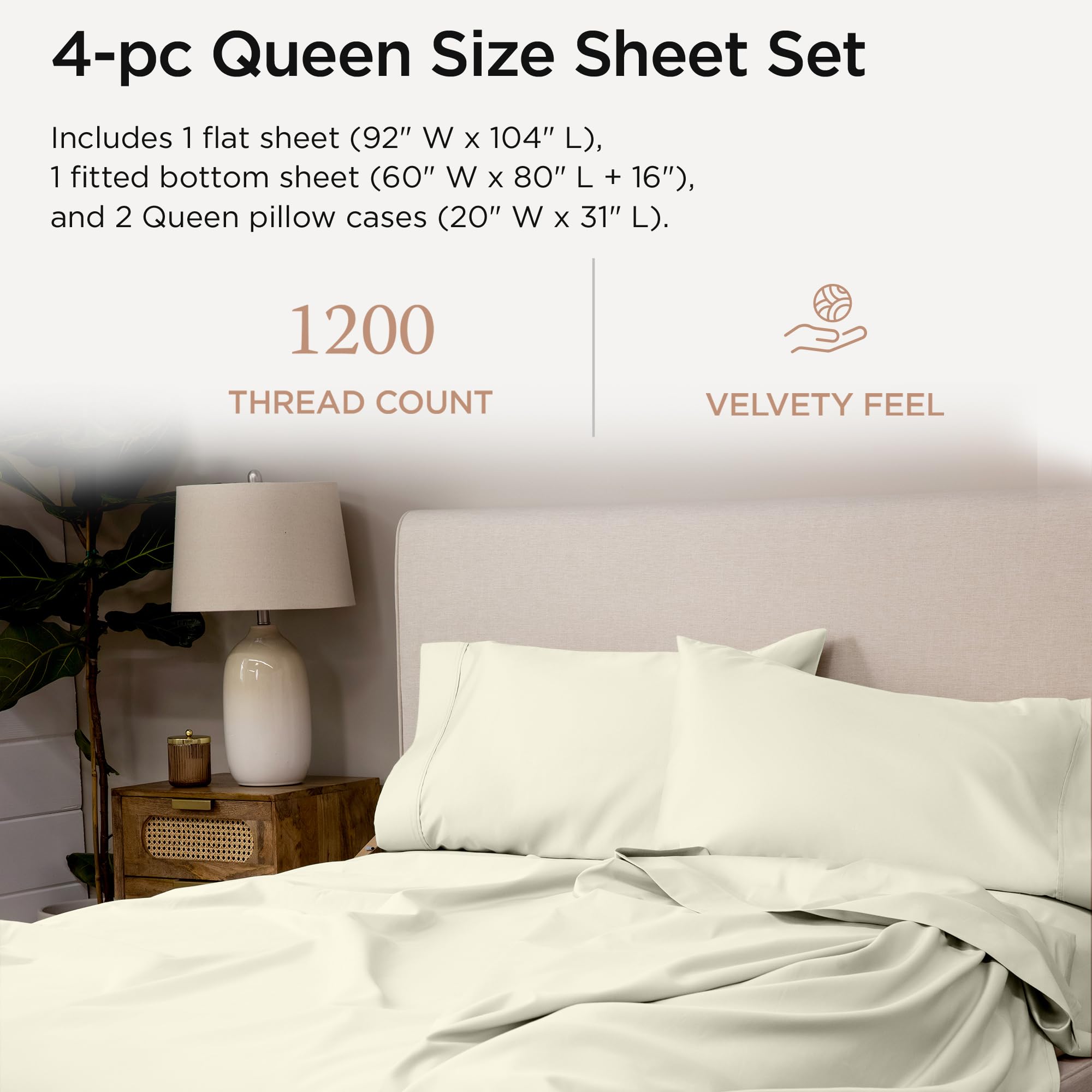 100% Supima Cotton Sheets, Luxury 1200 Thread Count Cotton Sheets for King Size Bed, 4 Pc Dark Grey King Bed Sheets Set, 5-Star Hotel Quality with Elasticized Deep Pocket King Sheets
