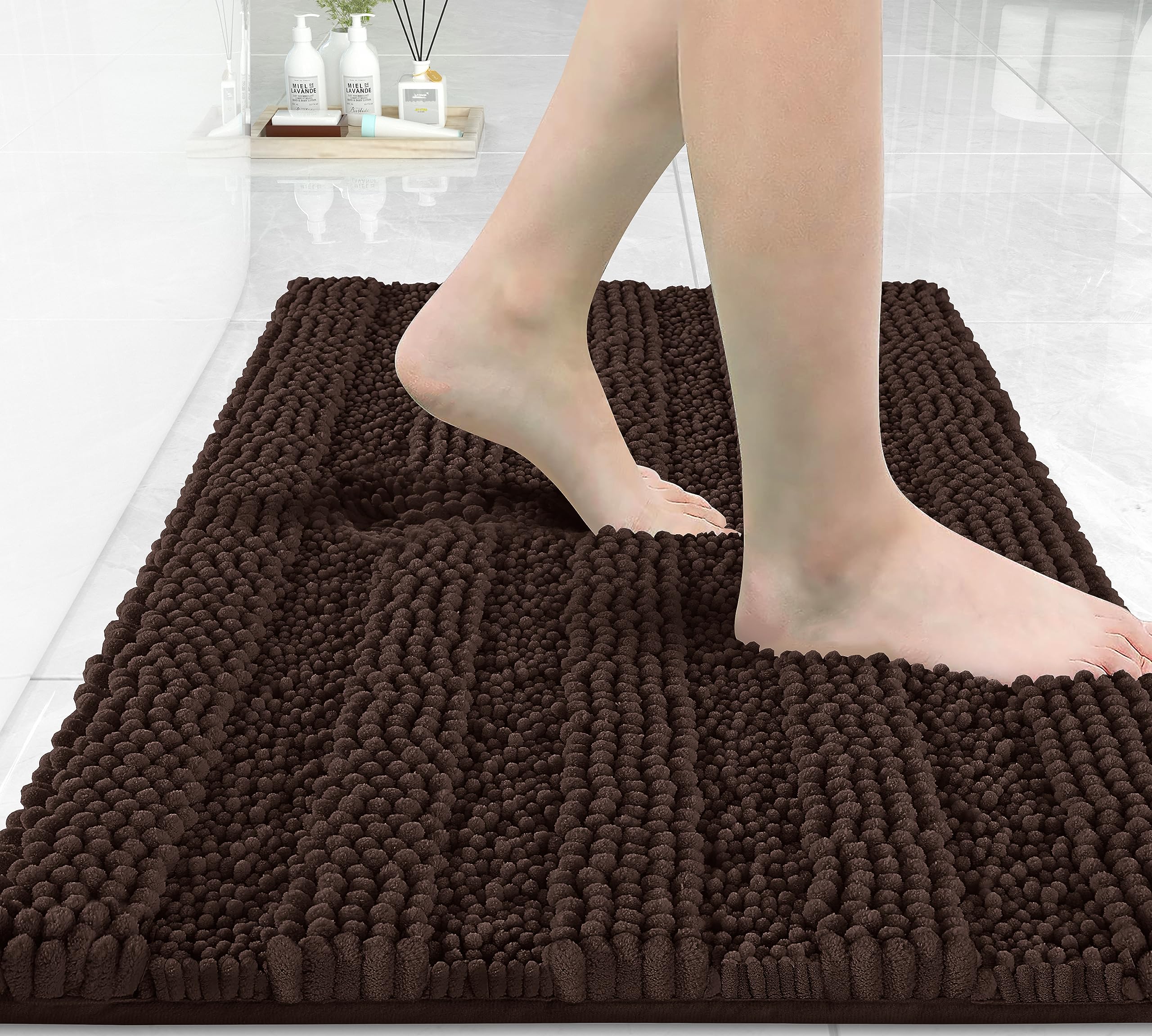 Non Slip and Super Absorbent Bath Mat,Machine Washable Quick Dry,Ultra Plush Chenille Shower Rugs for Bathroom Floor Sink Tub and Shower Outside
