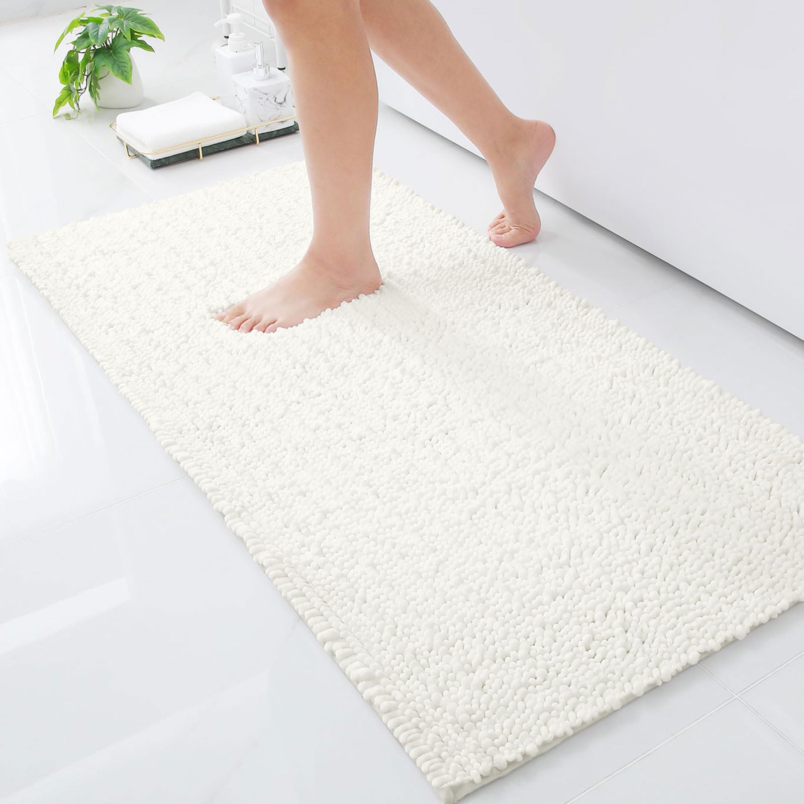 Luxury Chenille Bathroom Rug Mat, Extra Soft Thick Absorbent Shaggy Bath Rugs, Non-Slip Machine Wash Dry Plush Bath Mats for Bathroom, Shower, and Tub
