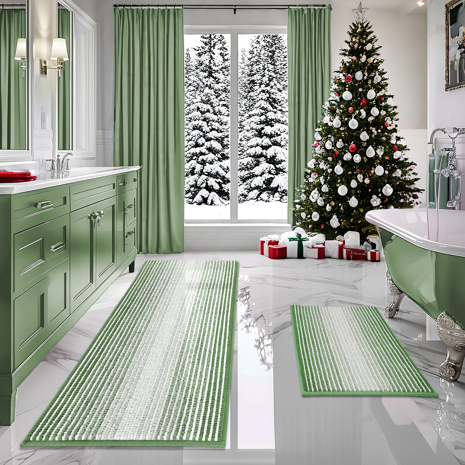 Bathroom Rugs and Mats Sets, 2 Piece Thick Absorbent Chenille Bath Mat Rug Set Non Slip, Soft Shaggy Room Floor for Bathroom, Machine Washable